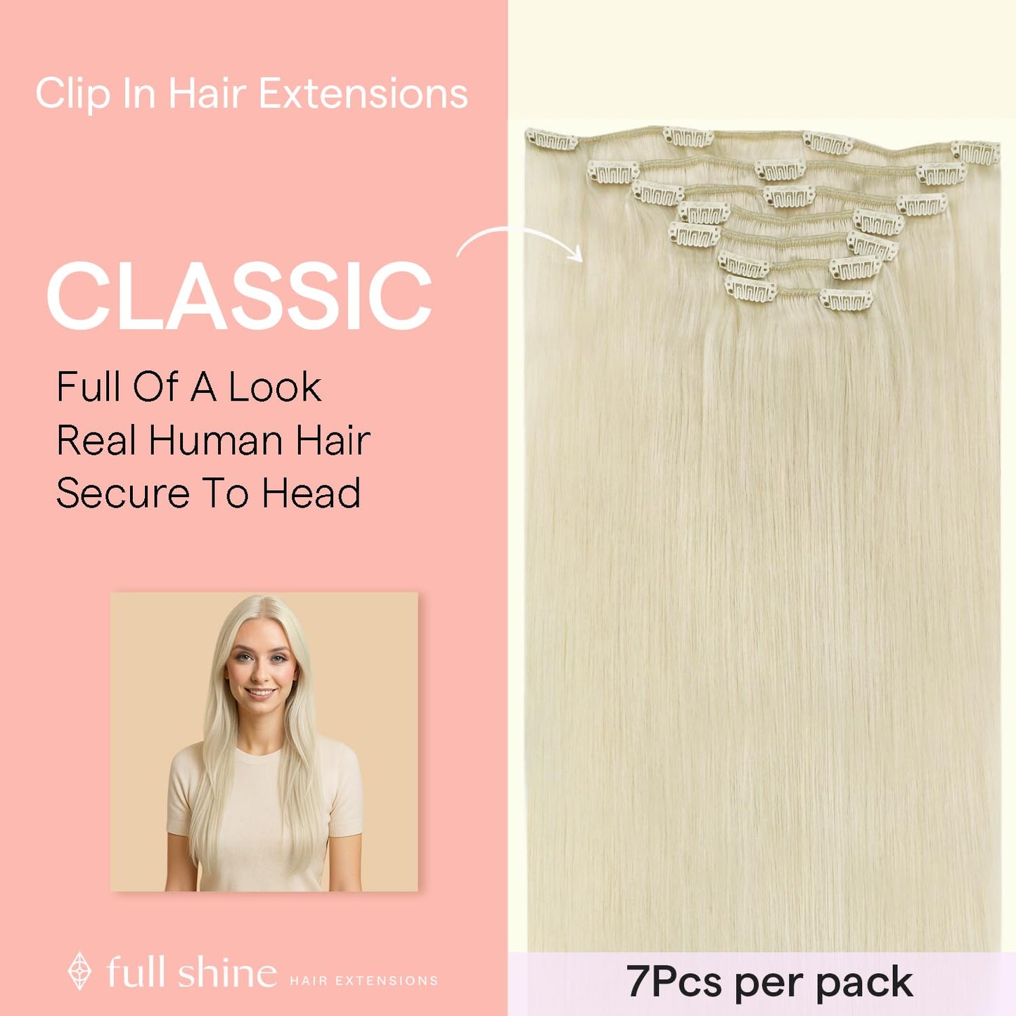 Full Shine Blonde Hair Clip in Extensions Real Human Hair, 10 inch Clip in Hair Exetnsions for Short Length, Straight Remy Natur