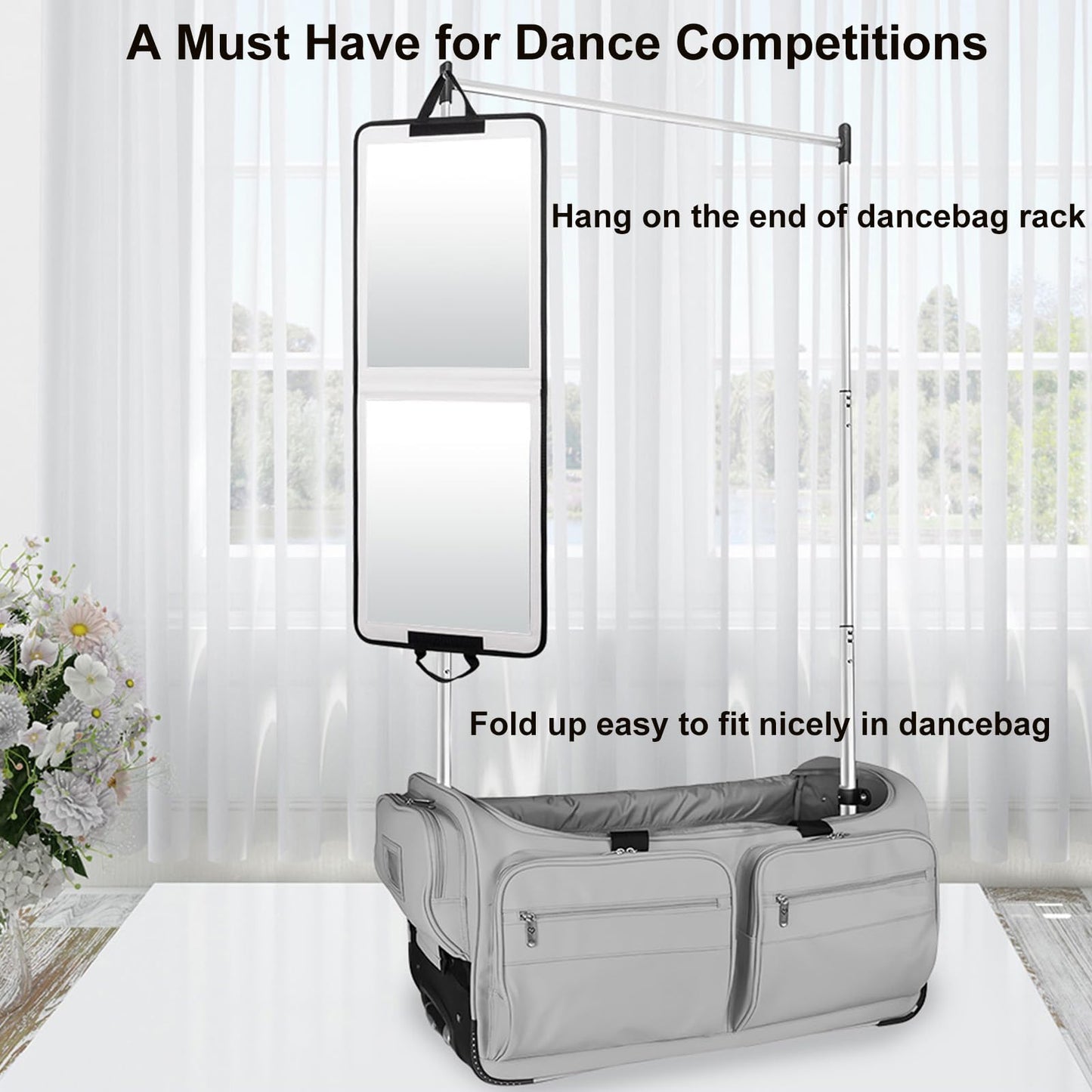 LPHUMEX White Hanging Full Length Mirror for Dance Bag, 33x13 Inch Portable Folding Body Mirror for Wedding Golf Swing Workout