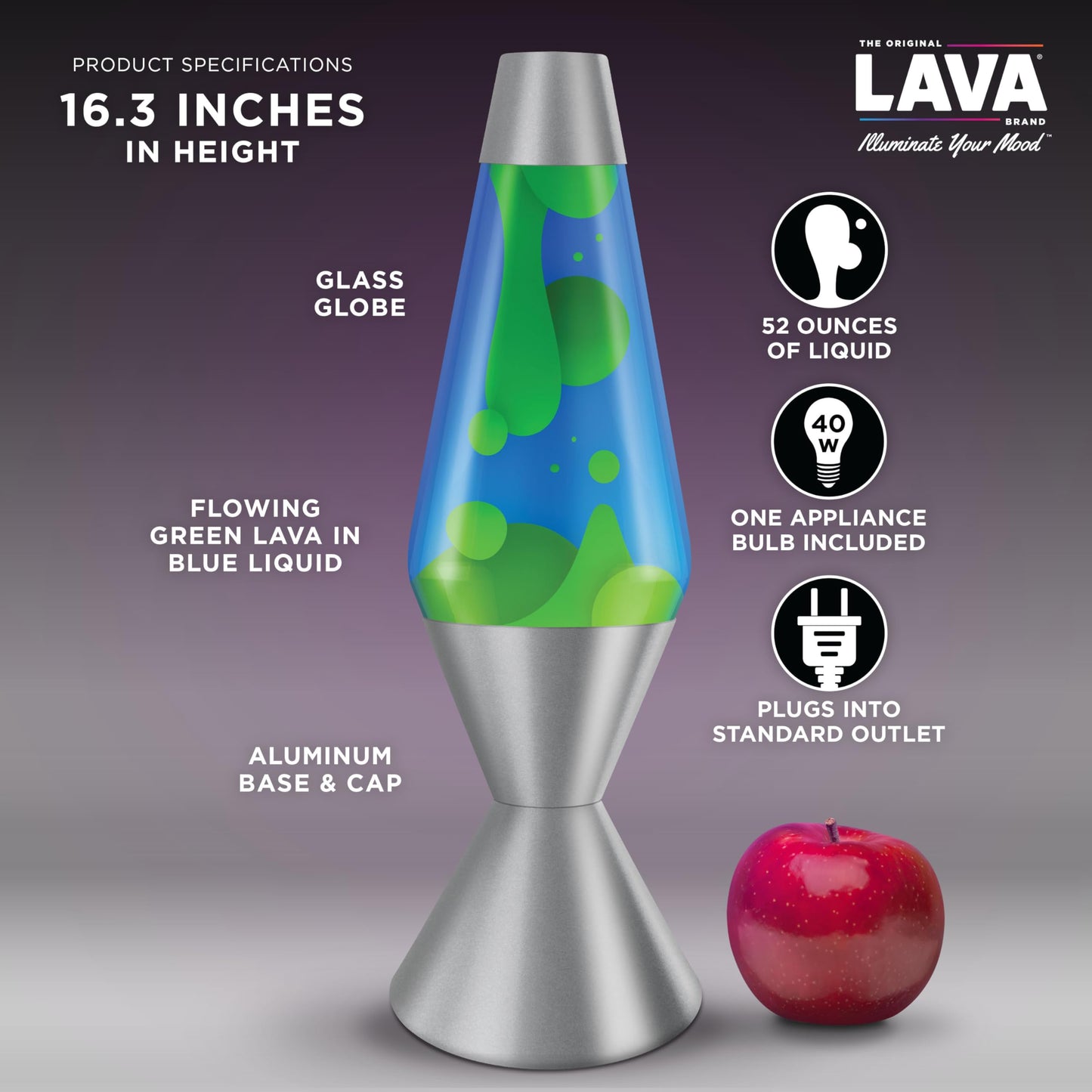 Lava The Original Lamp - 16.3" Emerald Tide – Classic Liquid Motion Lamp - Yellow Wax and Blue Liquid - Item #5139 (Amazon Exclusive)