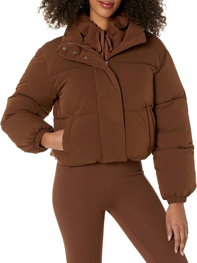 Amazon Essentials Womens Cropped Full-Zip Puffer Jacket (Quilted Matte or Sherpa Fleece)