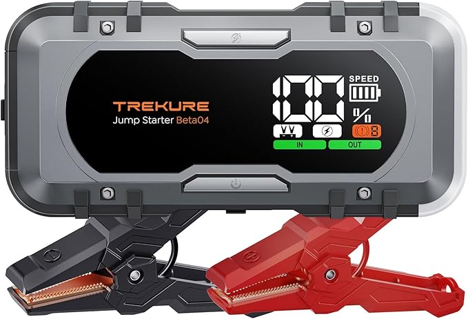 TREKURE 8-in-1 Car Battery Jump Starter 8000A Peak 65W Fast Charging Portable Car Battery Jumper Starter Portable (All Gas/10L Diesel) Jump Box with Extended Jumper Cables
