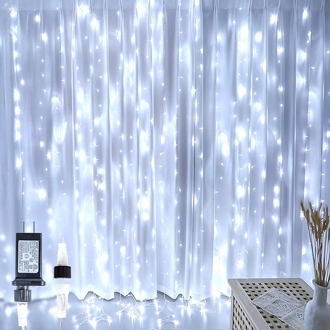 HEYFUNi 304 LED Curtain Lights Outdoor, 9.8Ft*9.8Ft Hanging String Lights Plug in with 8 Modes, Connectable Curtain Fairy ...