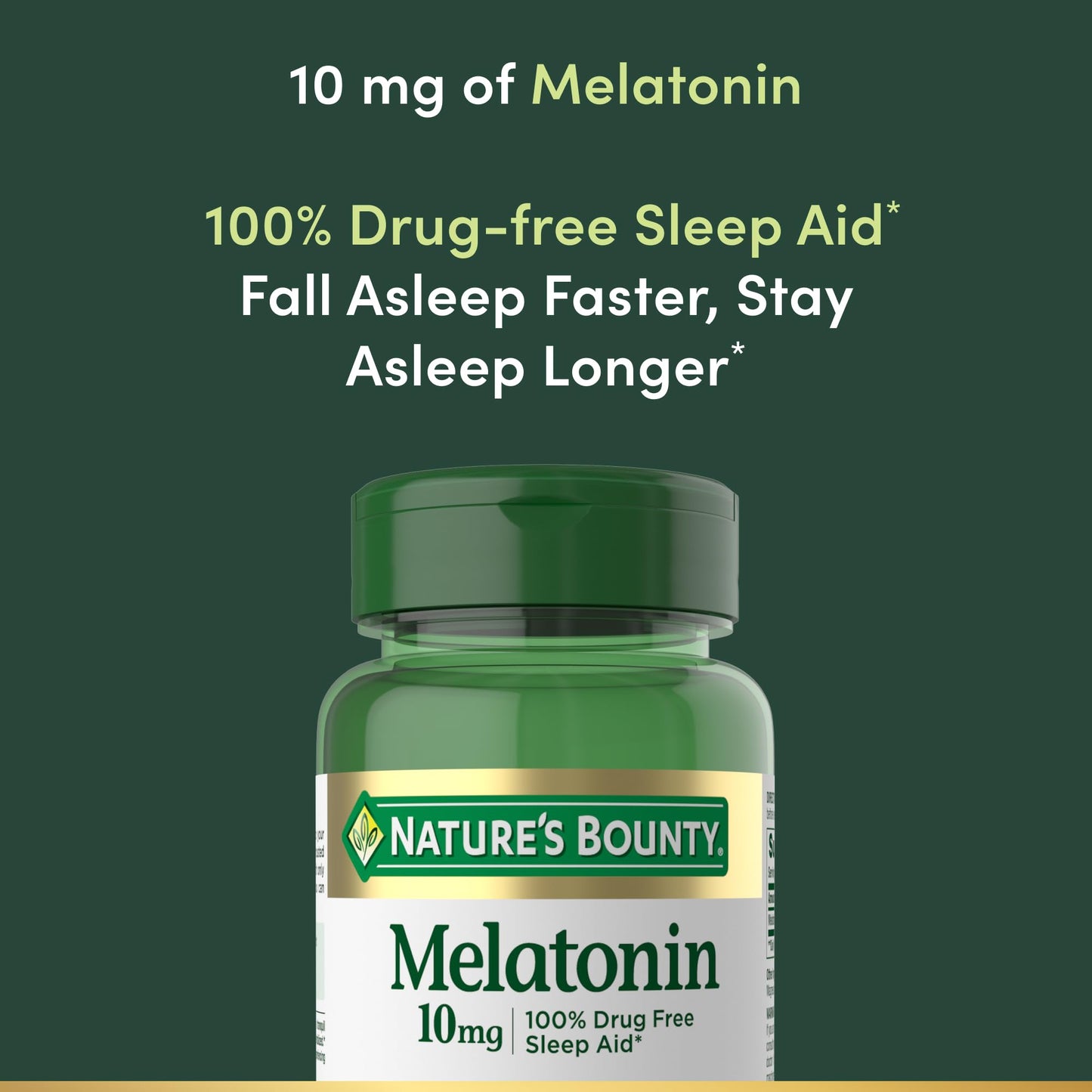 Nature's Bounty Melatonin, 100% Drug-Free Sleep Aid, Dietary Supplement, 10 mg, 60 Count