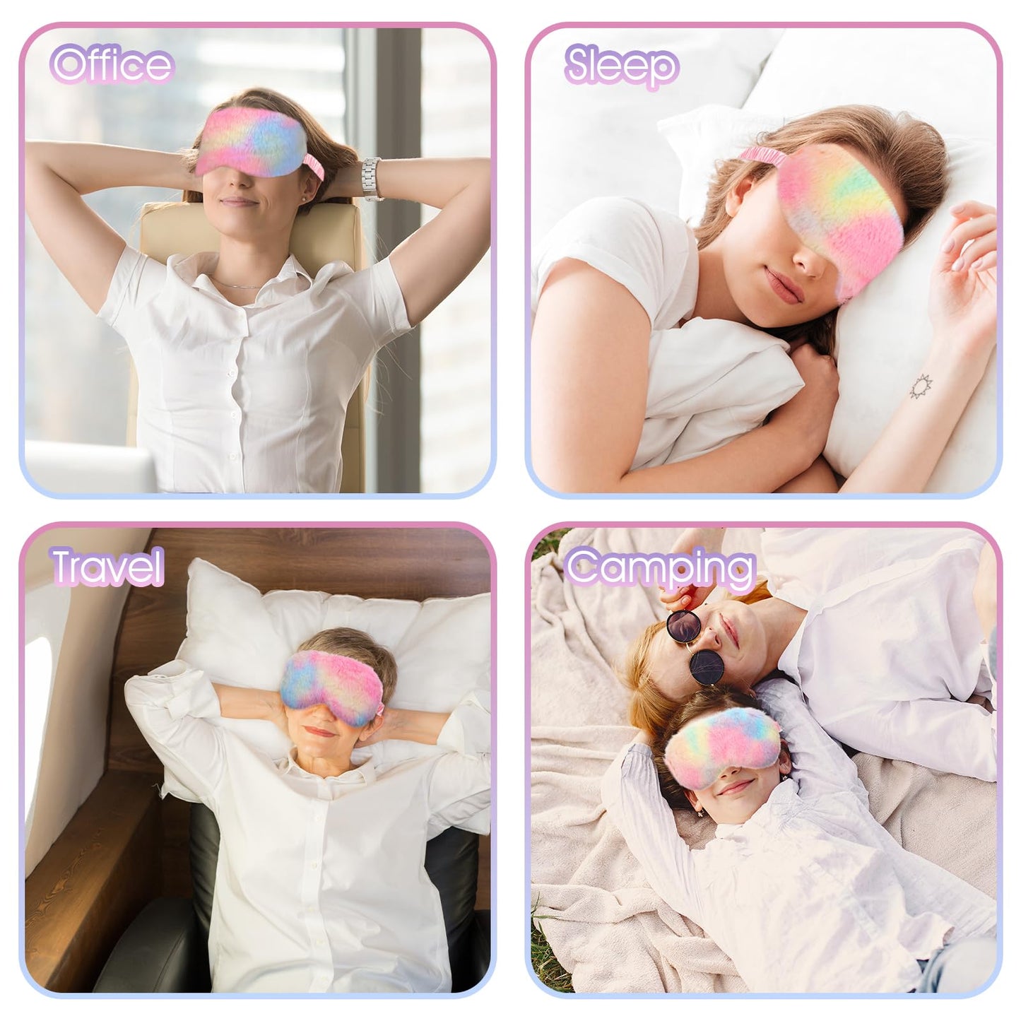 2 Pcs Plush Eye Mask Soft Sleeping Blindfold Eye Cover Comfortable Furry Faux Fur Sleeping Mask Satin Nap Night Eyeshade Cover for Women Men Gift (Light Rainbow, Dark Rainbow)