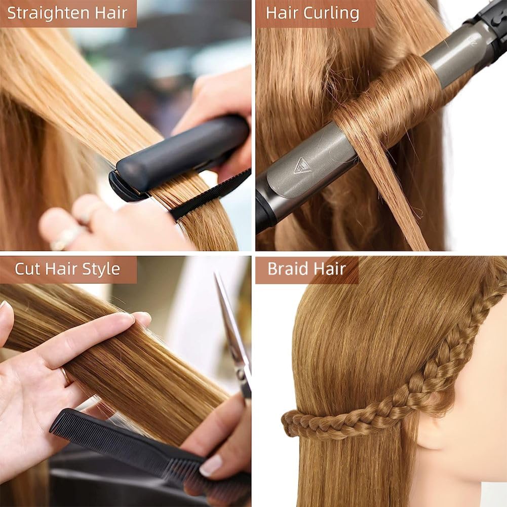 Opini Mannequin Head with 80% Human Hair - Straight, 26"-28" Doll Head for Cosmetology & Hairdresser (#27 Light Brown)