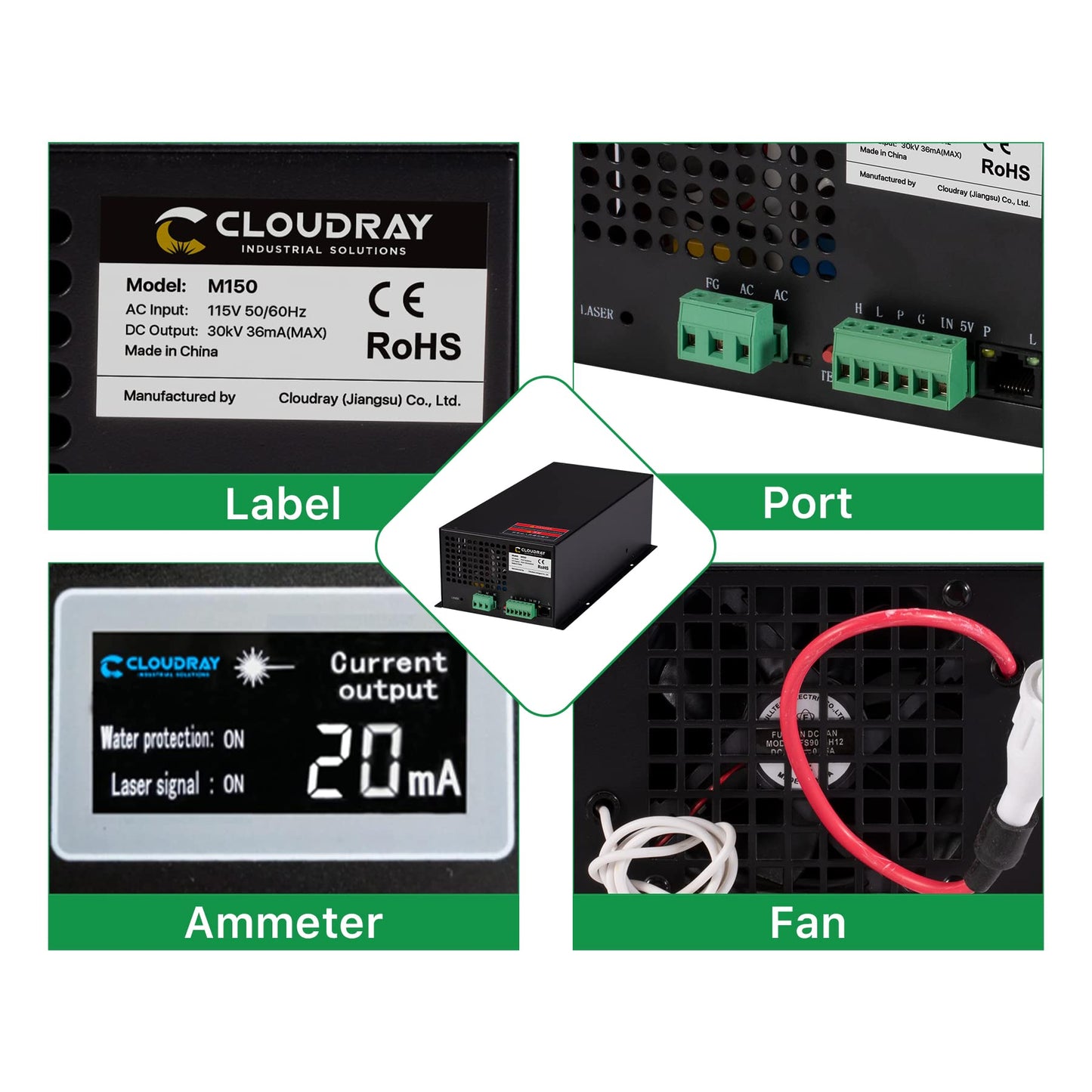 Cloudray 150W CO2 Laser Power Supply 110V for CO2 Laser Engraver Cutter M150 (Updated MYJG150)
