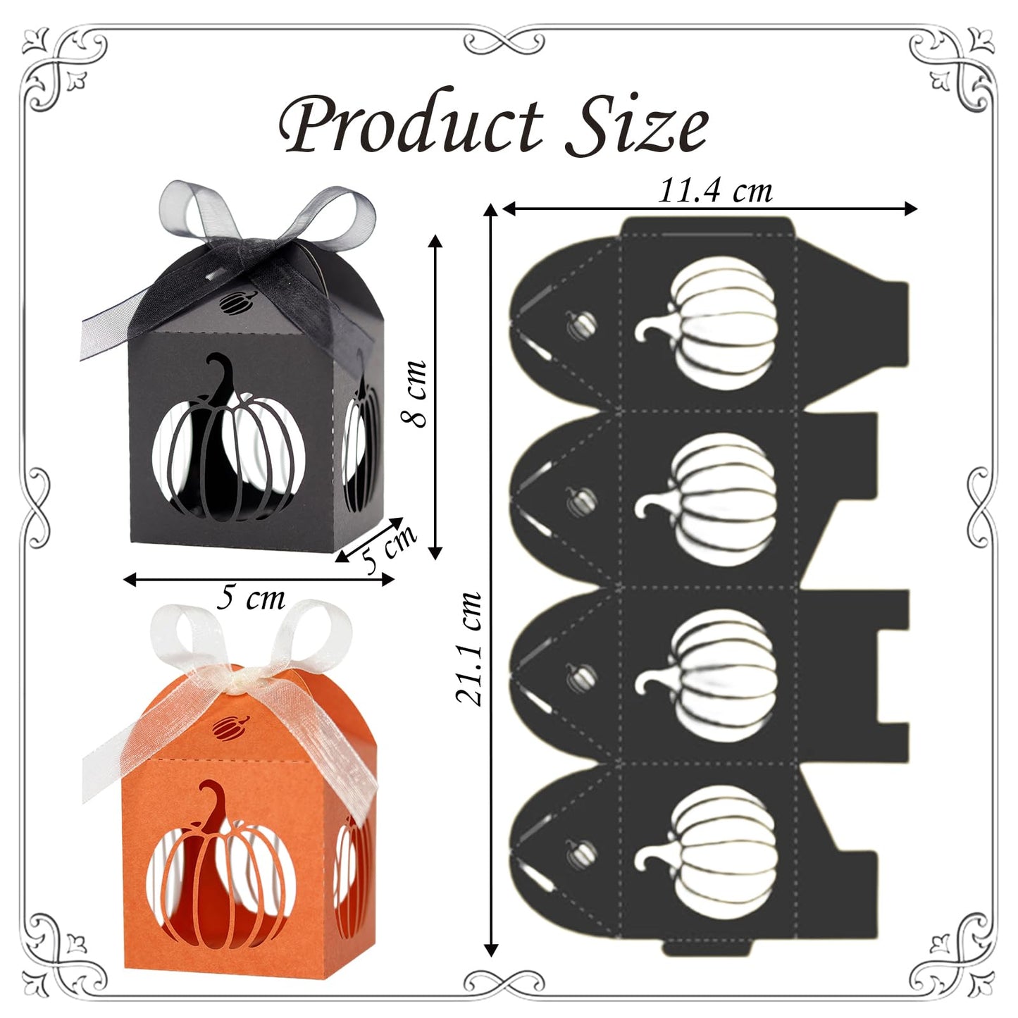 Ncozwo 20 Pcs Halloween Party Treat Boxes Pumpkin Candy Cookies Gift Box Hollowed-out Pumpkin Favor Boxes Hollow Die-Cut Cardboard Chocolate Container for Party Supplies Decorations (Black, Orange)