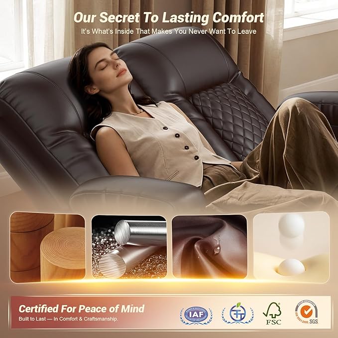 FURNIMAT Loveseat Recliner Sofa, 2 Seater Reclining Loveseat Sofa, PU Leather RV Loveseat Couch, Recliner Chair for Living Room, with Cup Holder and 2 Cell Phone Holder, USB Ports, Brown