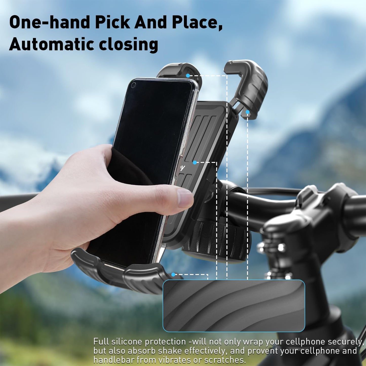 Hiboy Bike Phone Holder, 360 Rotation Adjustable Motorcycle Phone Mount,Bicycle Scooter Handlebar Phone Clip For 5.1 - 6.8 Smart