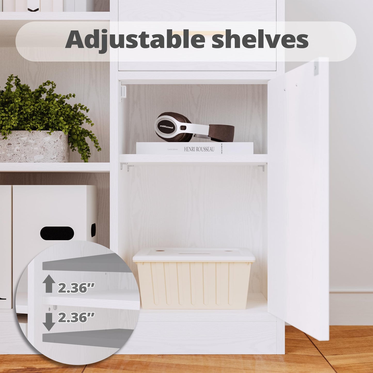 IRONCK Corner Bookshelf and Bookcase with 2 Drawer and 10 Open Shelves, 76.8" Height L Shaped Storage Shelf Corner Combination, for Living Room Home Office, Modern White