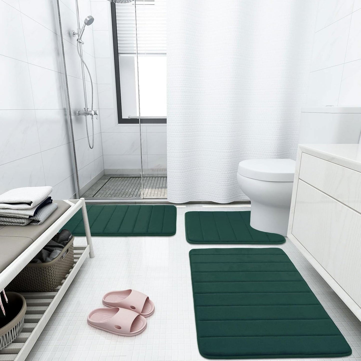 Buganda Memory Foam Bath Mat, 59" x 20", Ultra Soft and Non-Slip Bathroom Rugs, Water Absorbent and Machine Washable Bath Rug Runner for Bathroom, Shower, and Tub, Dark Green