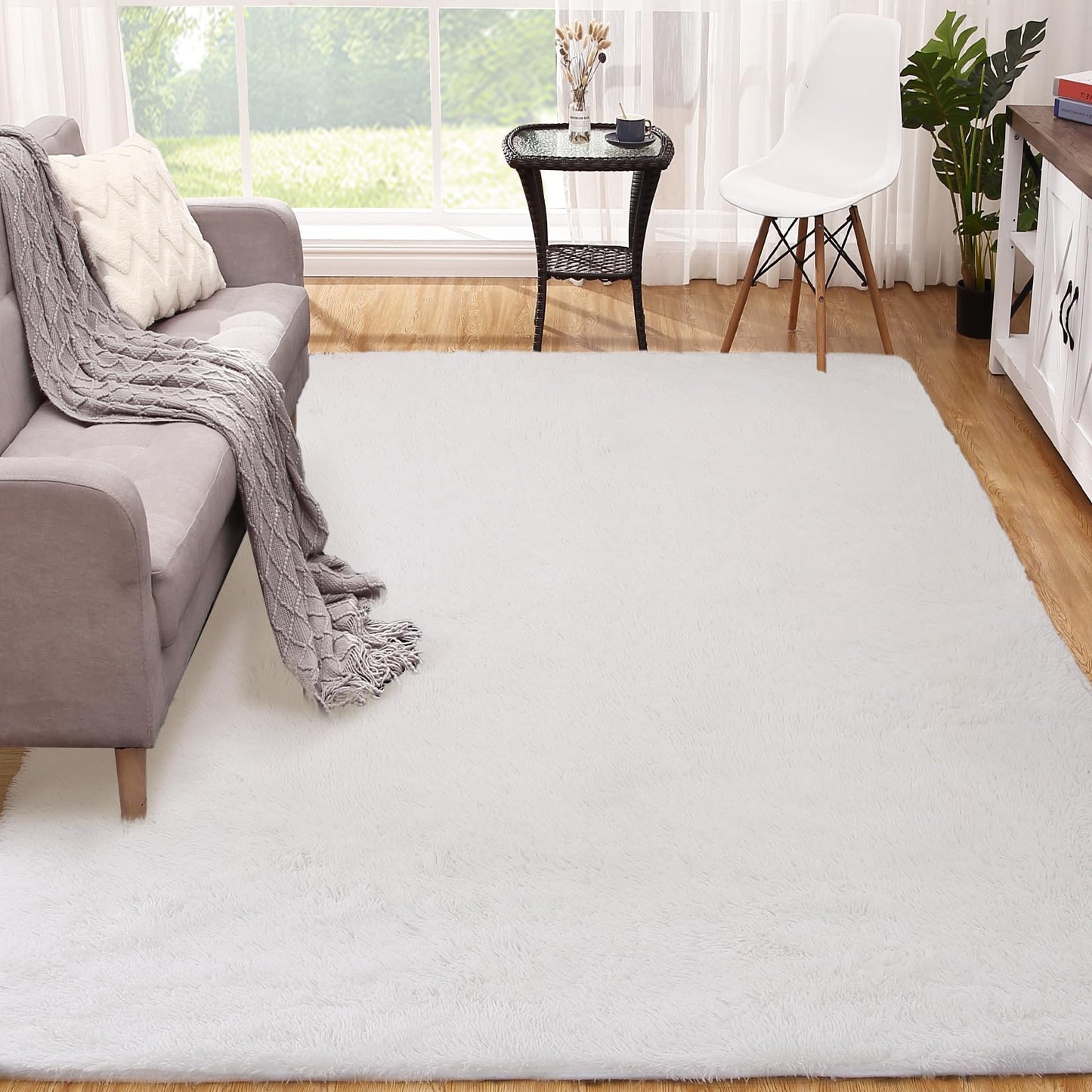 CAROMIO 10x13 Fluffy Area Rugs Extra Large Plush and Thick Faux Fur Shag Rug for Living Room Non-Slip Non-Shedding Accent Rug Carpet for Bedroom, Fuzzy Shaggy Rugs for Kids Nursery Dorm, White