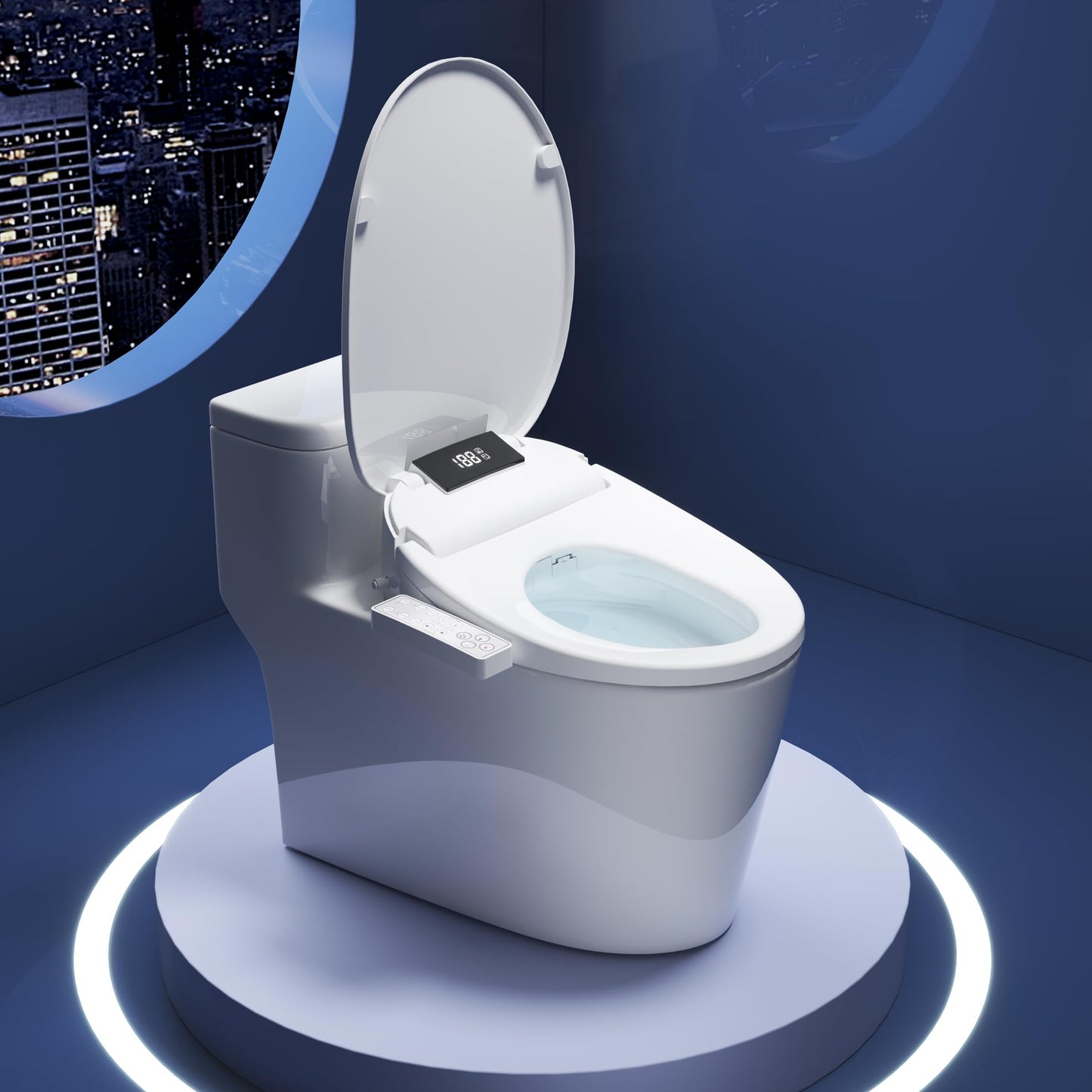 WLJBIDET Toilet Bidet Seat, Instant Warm Water, Self-Cleaning Nozzle, Multiple Spraying Modes, Electric Heated Seat, Warm Air Drying, Soft Closed Lid, Display Screen, Requires Electricity, Elongated