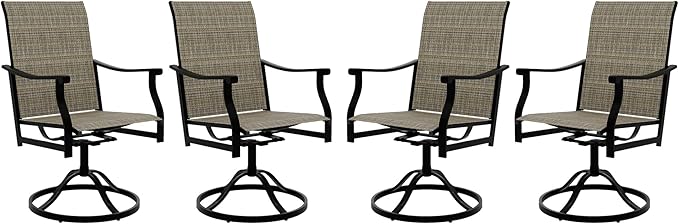 Outdoor Swivel Dining Chairs with Textilene Breathable Back, Swivel Patio Dining Chairs Set of 4, SwivelPatio SlingChairs Set for Poolside Lawn Garde