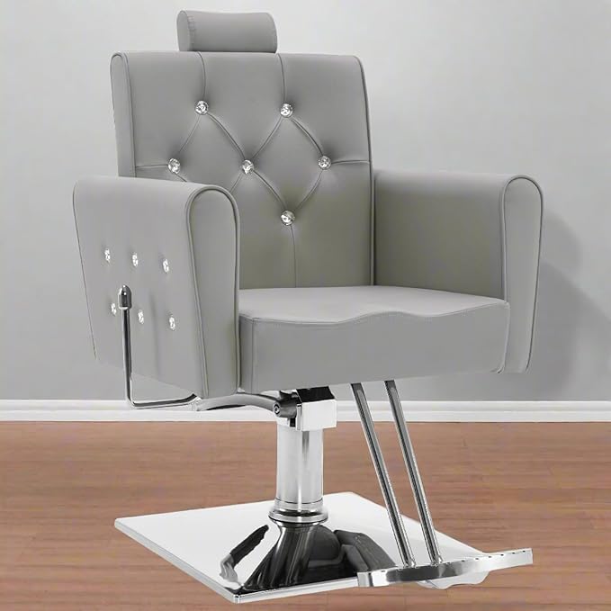 BarberPub Classic Hydraulic Recliner Barber Chair Antique Hair Spa Salon Styling Beauty Equipment 3123 (Grey)