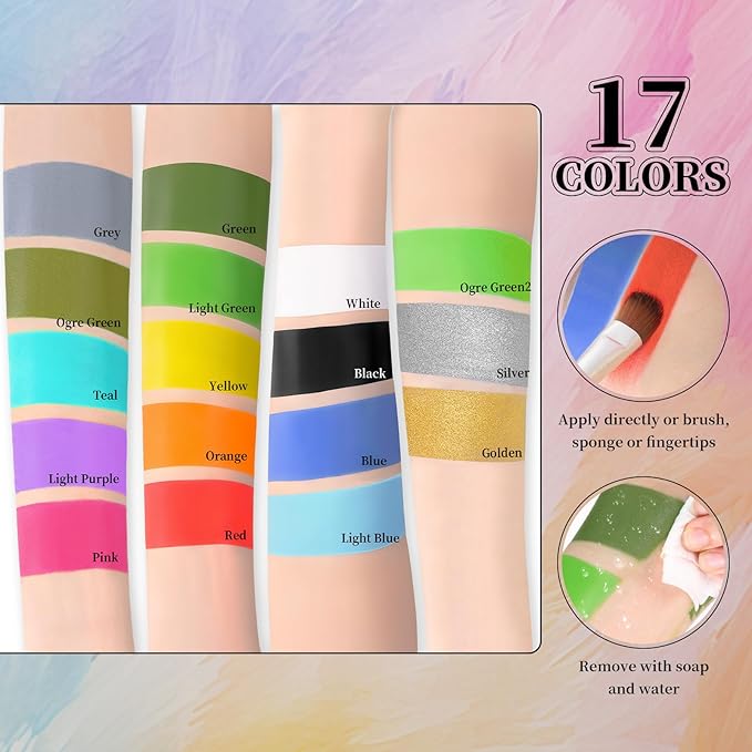 Ogre Green 2 Face Body Painting Stick, Professional Green Full-coverage Cream Face Paint for Hunting Camo Halloween SFX Witch Shrek Cosplay Makeup, Washable Body Paint for Adult Carnival