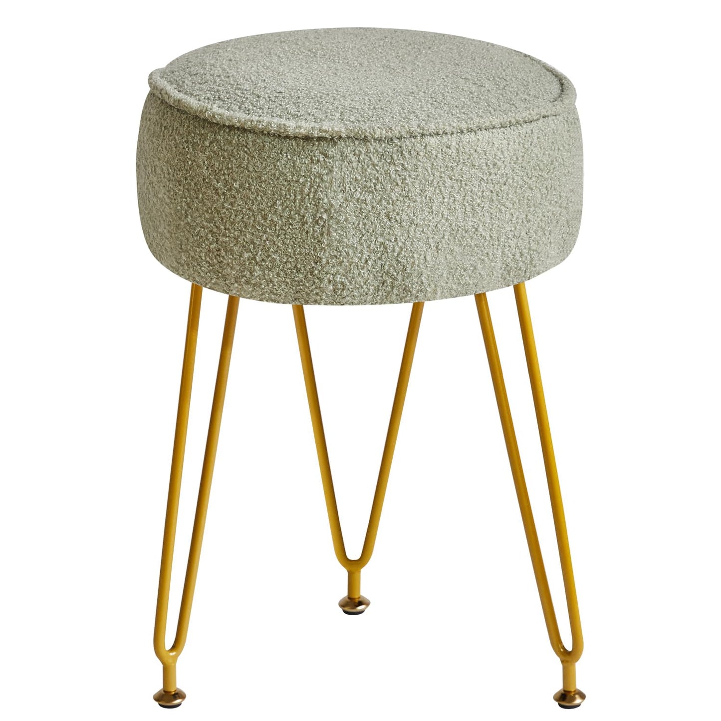 IBUYKE Teddy Velvet Round Footrest Stool Ottoman, Makeup Vanity Stool Side Table, Velvet Dressing Table Seat, Pouf Couch Stool, for Living Room Bedroom, Light Green WBD009D