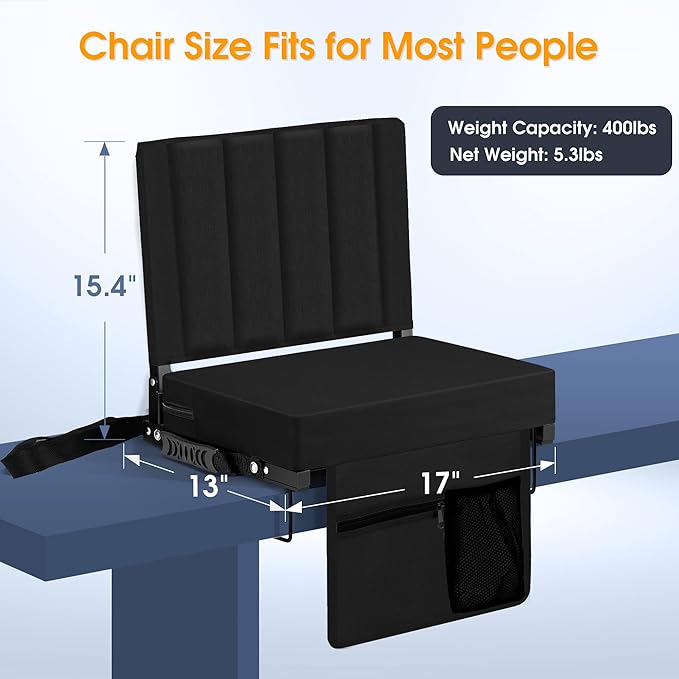 Halituny Stadium Seat for Bleachers with Back Support, Portable Bleacher Seat with Wide Comfy Padded Cushion, Metal Hook, Folding Stadium Chair with Shoulder Strap, Carry Handle, Cup Holder