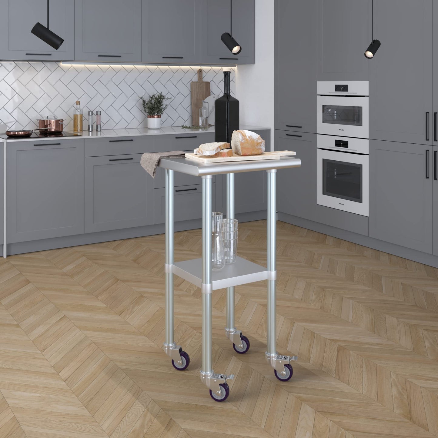 AmGood 20 in. x 20 in. Stainless Steel Work Table with Wheels | Metal Kitchen Food Prep Table | NSF