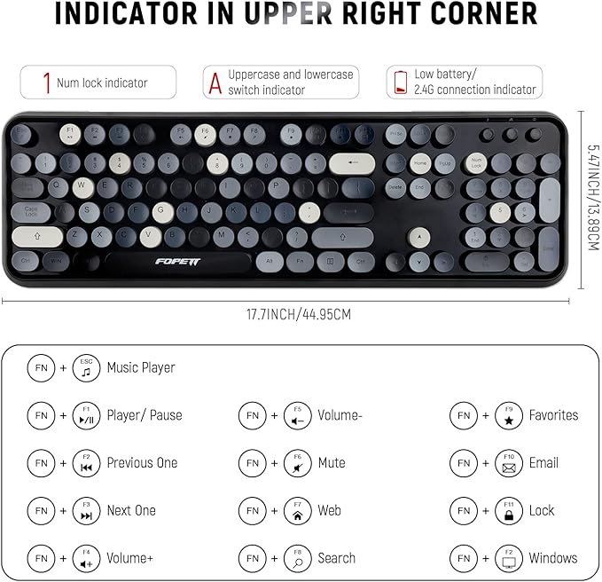 FOPETT Keyboard and Mouse Sets Wireless Keyboard and Mouse Sets,Reliable 2.4 GHz Connectivity for PC,Laptop,Smart TV and More (Grey Colorful)