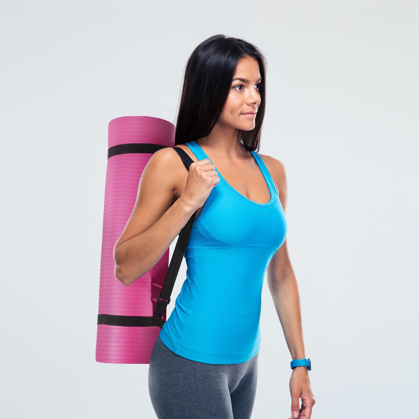 Fitvids 1/2-Inch Thick High Density Foam Exercise Yoga Mat with Carrying Strap, For Cushioning The Body Against Hard Floors, Pink