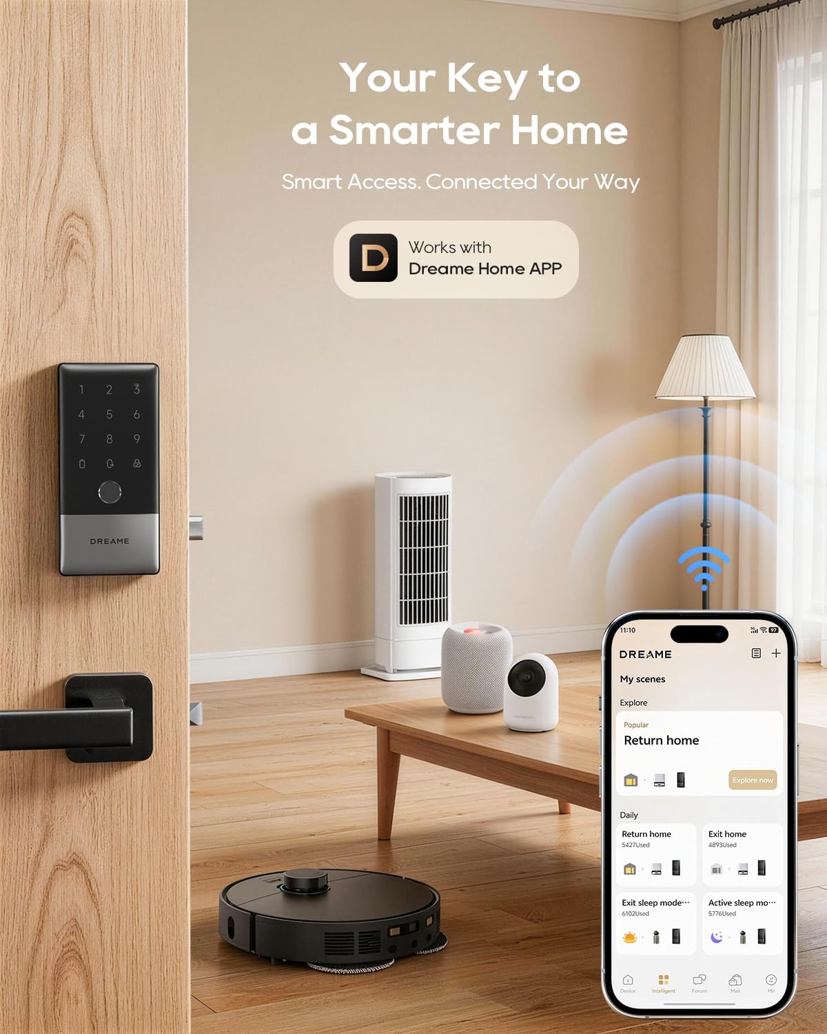 DREAME Wi-Fi Smart Door Lock for Front Door A10, Matter Over Thread, Works with Apple Home, Alexa, Google, AI Fingerprint Keyless Deadbolt Set, Auto Unlock, BHMA Grade 2, IP65 Waterproof