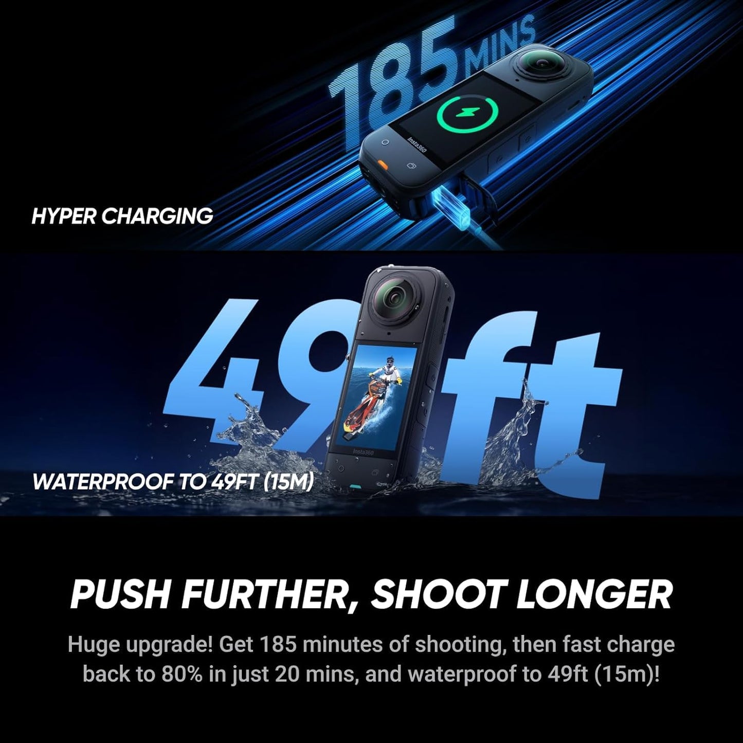 Insta360 X5 Extended Selfie Stick Bundle((3M/9.8Ft))-8K Waterproof 360 Action Camera With 1/1.28 48Mp Sensors, 8K 360 Hdr Video,