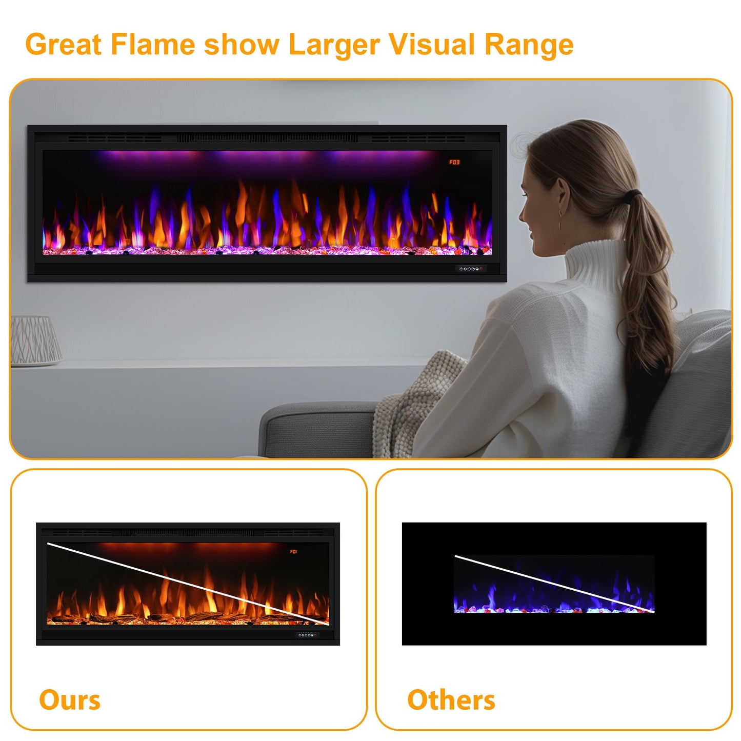 84 inch Smart Electric Fireplaces with App Control, Slim Recessed and Wall Mounted Fireplace Heater for Living Room, Multicolor Flame, Overheating Protection, WiFi-Enabled, Timer, 1500W, Black