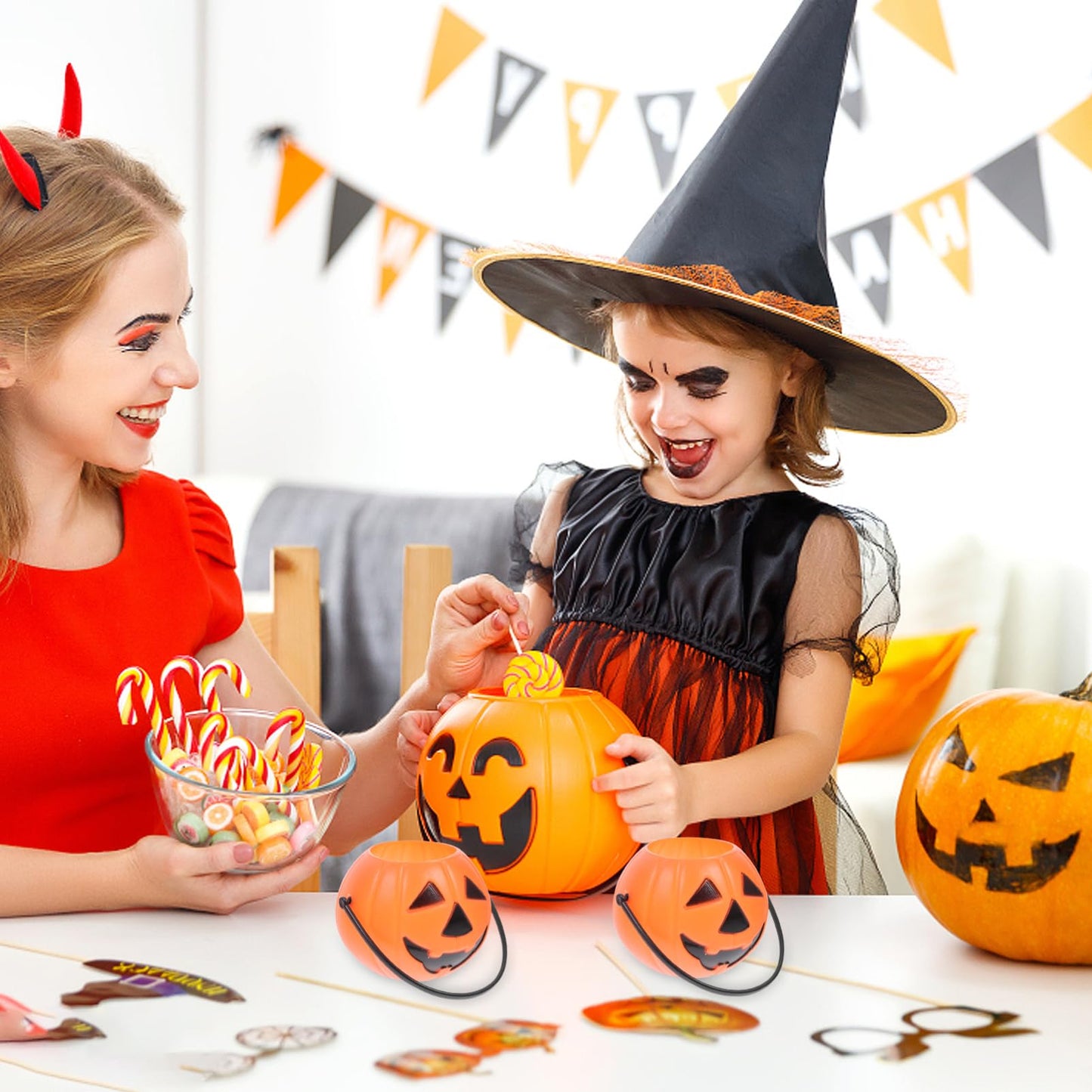 Ipetboom Halloween Candy Bucket, 8pcs Small Halloween Pumpkin Bucket Treat Holder Pail Water Containier Party Candle Holder |3.35 x 2.17 x 1.77 inches