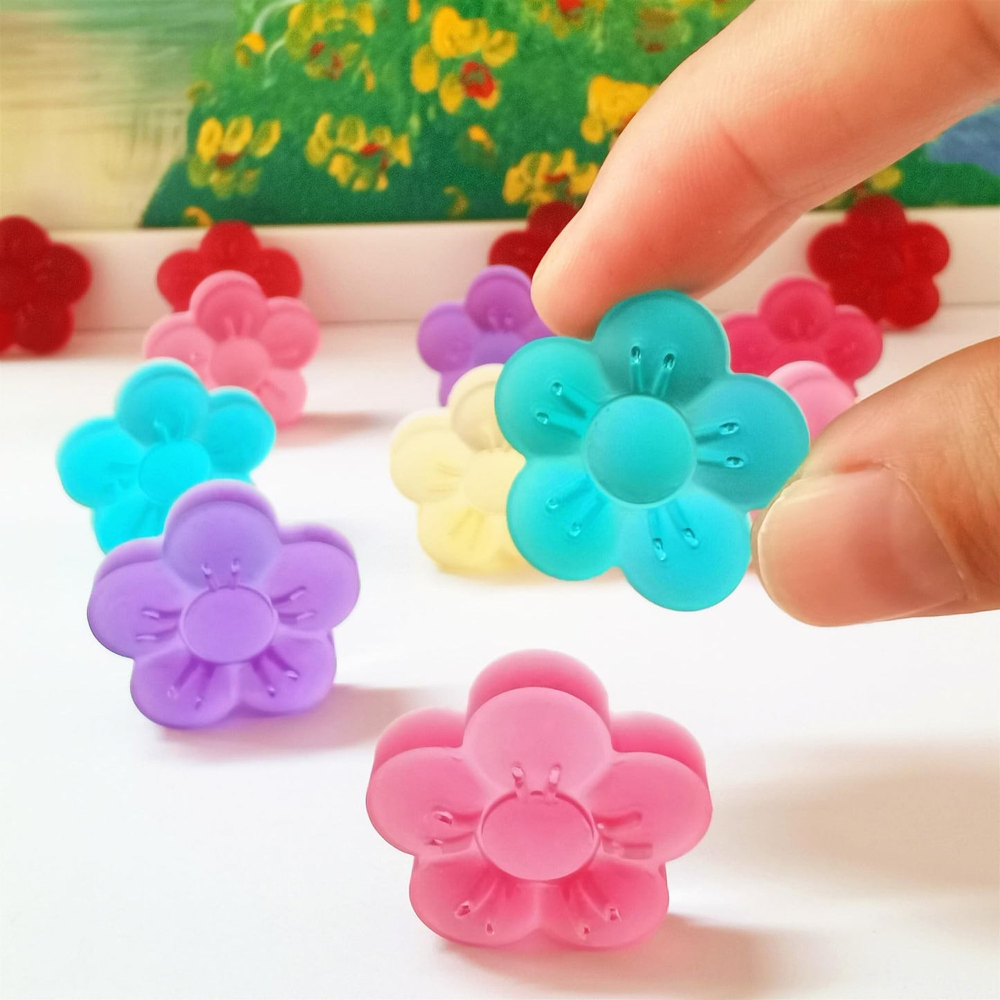 Tadonyny Small Flower Candy Molds Silicone Chocolate Gummy Molds, Blossom Silicone Fondant Cake Mold Mint Molds with Scraper (flower)