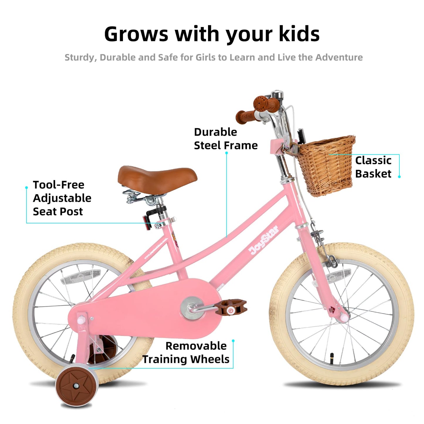 JOYSTAR 12 inch Kids Bike for Toddlers 3-4 Years(33"-41") Girls, Girls Bike with Training Wheels & Basket, Kids' Bicycle Pink