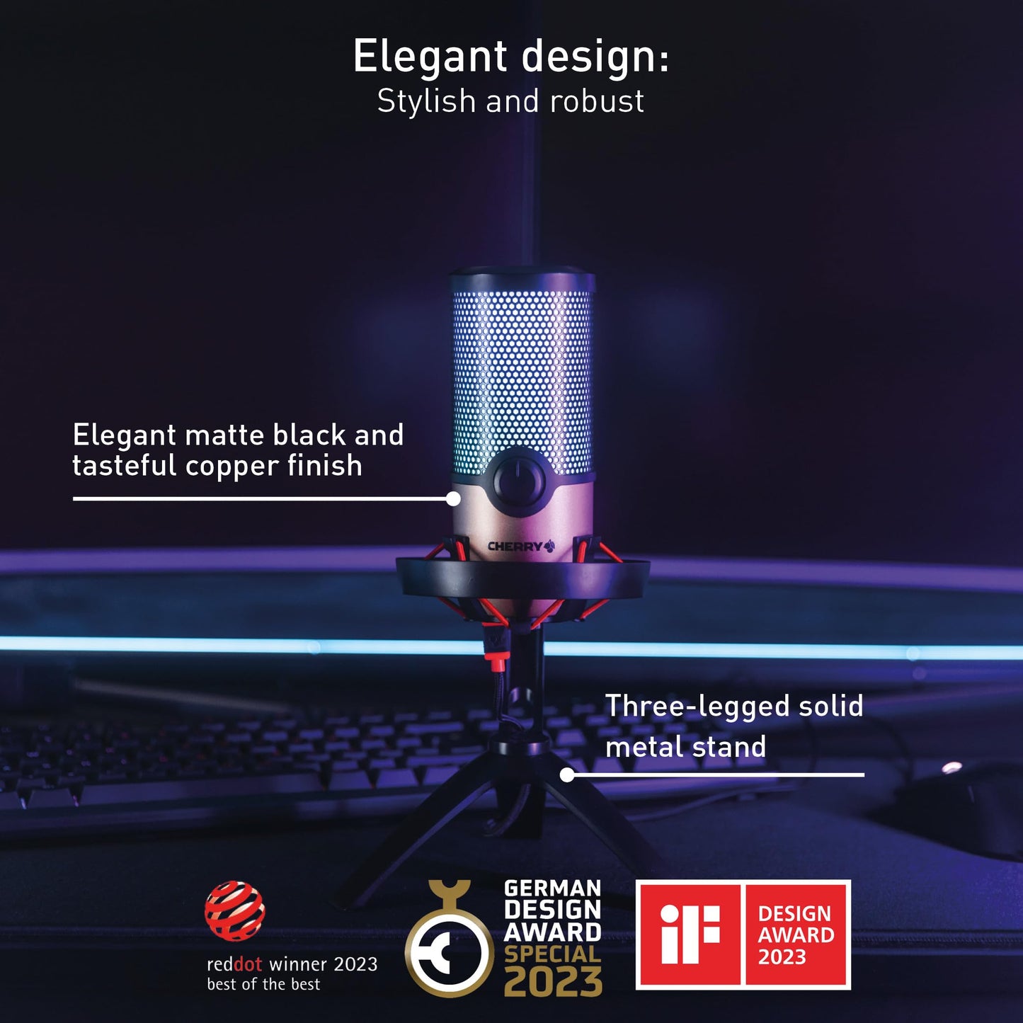 Cherry Um 9.0 Pro Rgb, Usb Microphone With Rgb Lighting, For Gaming, Streaming, Asmr, 4 Directional Patterns, Compatible With Pc