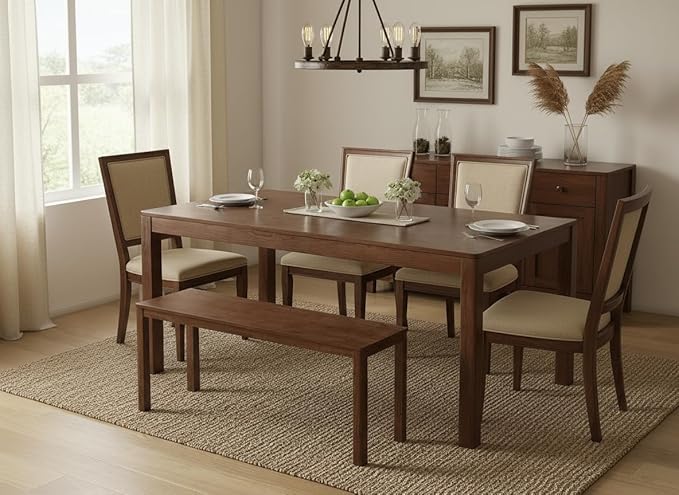 Vadisun 100% Solid Oak Wood Dining Bench, 39.6'' Entryway Bench Extra Chair Seat Long Ottoman with Squre End & Round Corner for Kitchen Living Room Bedroom, Walnut