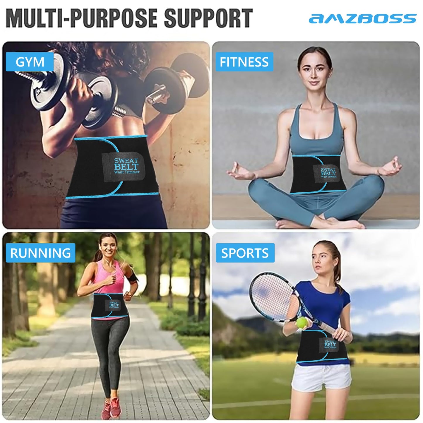 AMZBOSS Waist Trainer for Women Lower Belly Fat, Waist Sweat Band for Women, Belly Band Sweat Belt, Stomach Wrap, Faja Body Shaper (Blue, Large)