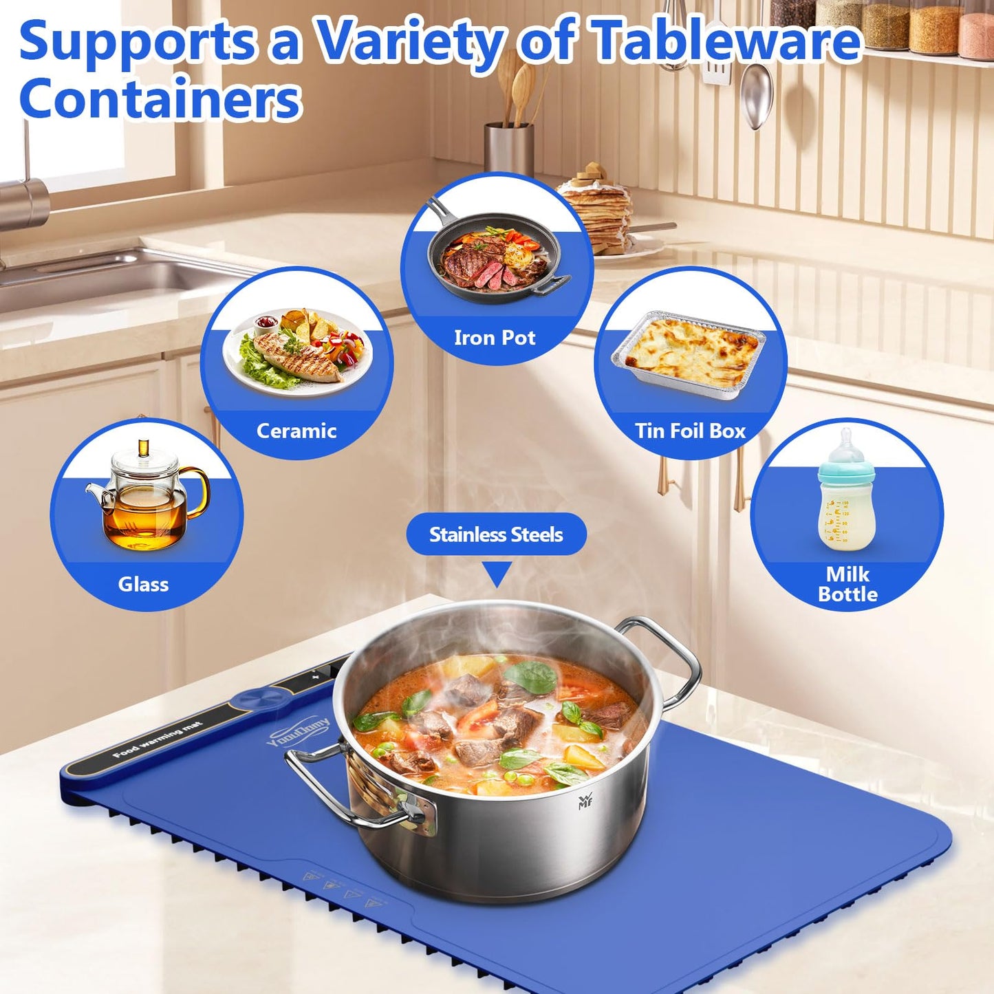 Warming Mat for Food, Food Warming Mat, Electric Warming Tray for Buffets Party, 6 Gear Timed 9 Gear Temperature Controlled 18H Auto Power Off Full Surface Rapid Heating Mat for Food, Home Daily Use