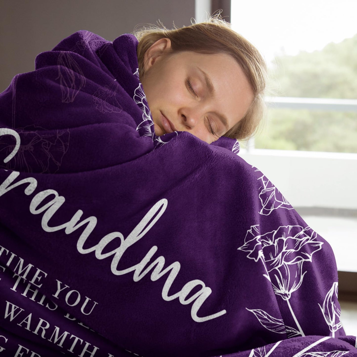 Grandma Gifts, Gifts for Grandma Blanket, Grandmas Birthday Gift from Grandkids, to My Grandmother Throw Blanket 50" x 60", Purple