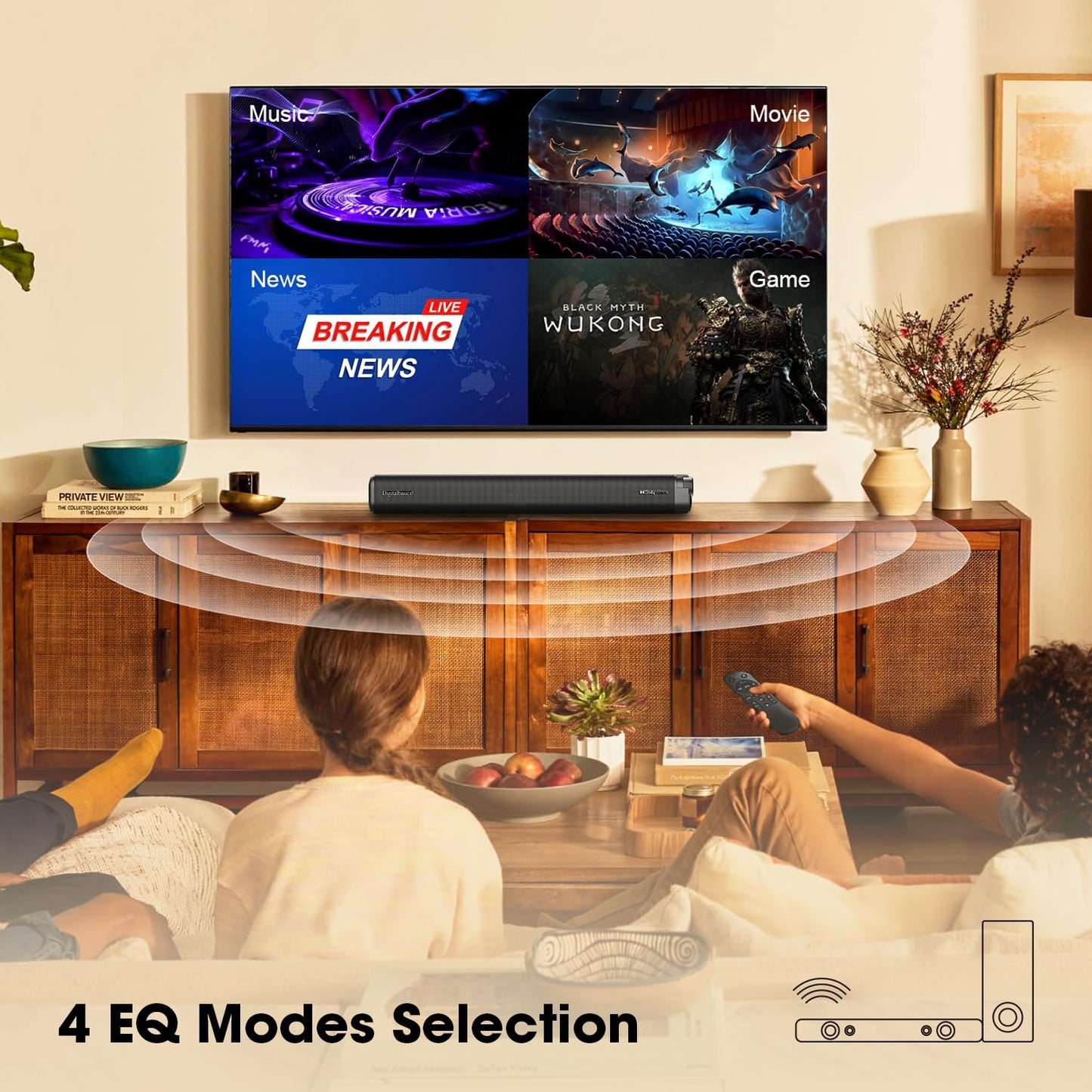 Digitalbasics Dolby Atmos Soundbar for TV with Subwoofer, 120W Home Theater System for Football & Sports, 3D Surround Sound, Deep Bass, Bluetooth 5.3, HDMI ARC/Optical/AUX, Easy Setup