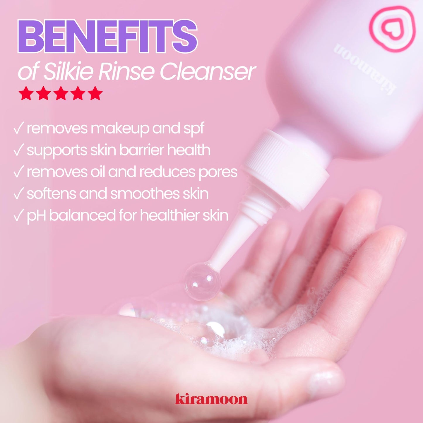 Kiramoon Face Wash Silkie Rinse Hydrating Gentle Face Cleanser for Dry or Sensitive Skin - Hydrating Makeup Remover & Face Wash