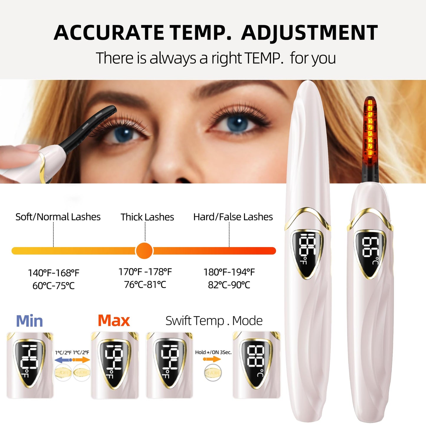 ZAPAL Heated Eyelash Curler, S600 Rechargeable Heated lash Curler, Intelligent Power Off Electric Eyelash Curler Heated Quickly