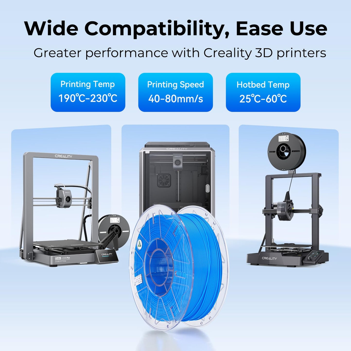 Creality Hyper PLA Filament 1.75mm, RFID 3D Printer Filament PLA for High Speed 30-600mm/s, 1kg(2.2lbs)/Spool Filament Support CFS, Fits for K2 Plus Combo and Most 3D Printers (Black)