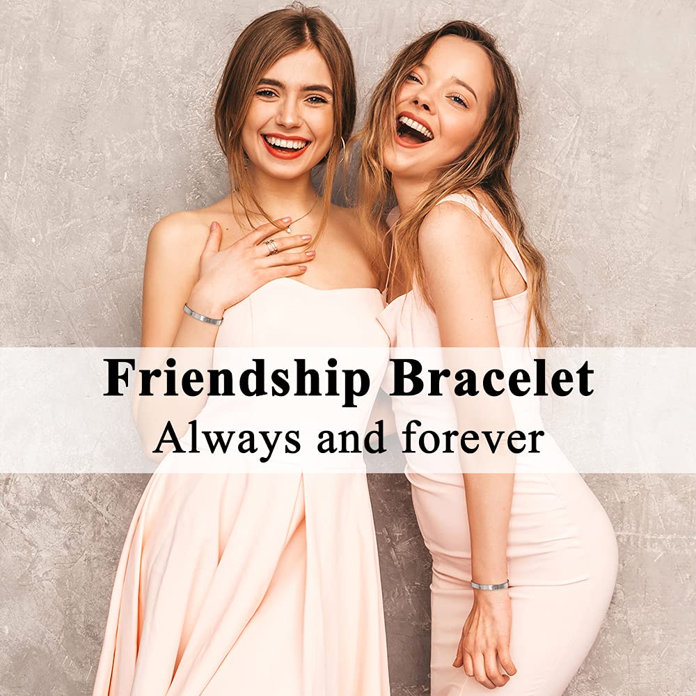 Friend Bracelet Friendship Bracelets for Women Sisters Inspirational Gifts for Her Teen BFF Bestie Cuff Mantra Engraved Jewelry