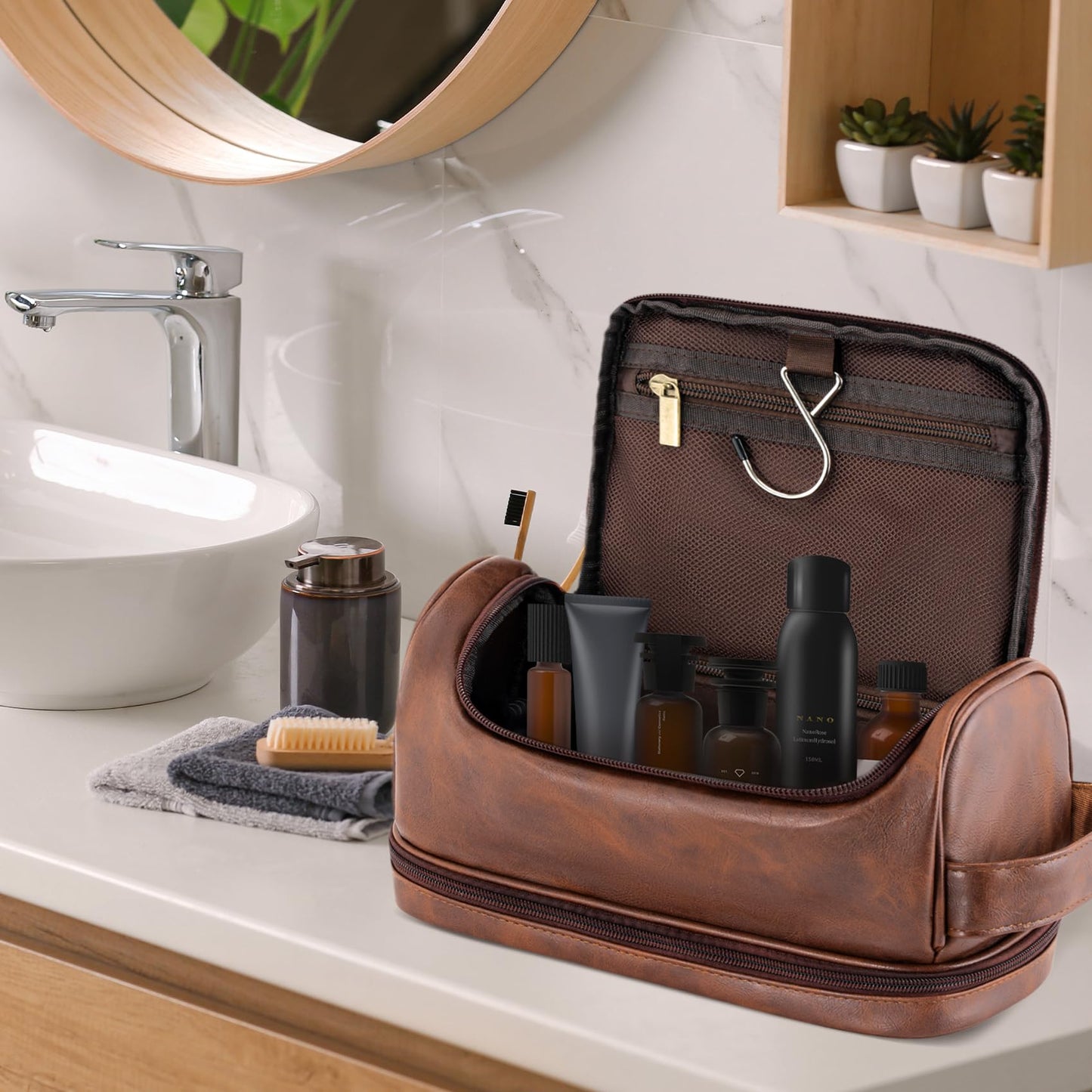 Aganmi Personalized Husband Birthday Gift from Wife Travel Toiletry Bag for Men Him, Cool Valentines Thanksgiving Christmas Anniversary Birthday Gifts for Husband Boyfriend Partner, Reddish Brown C