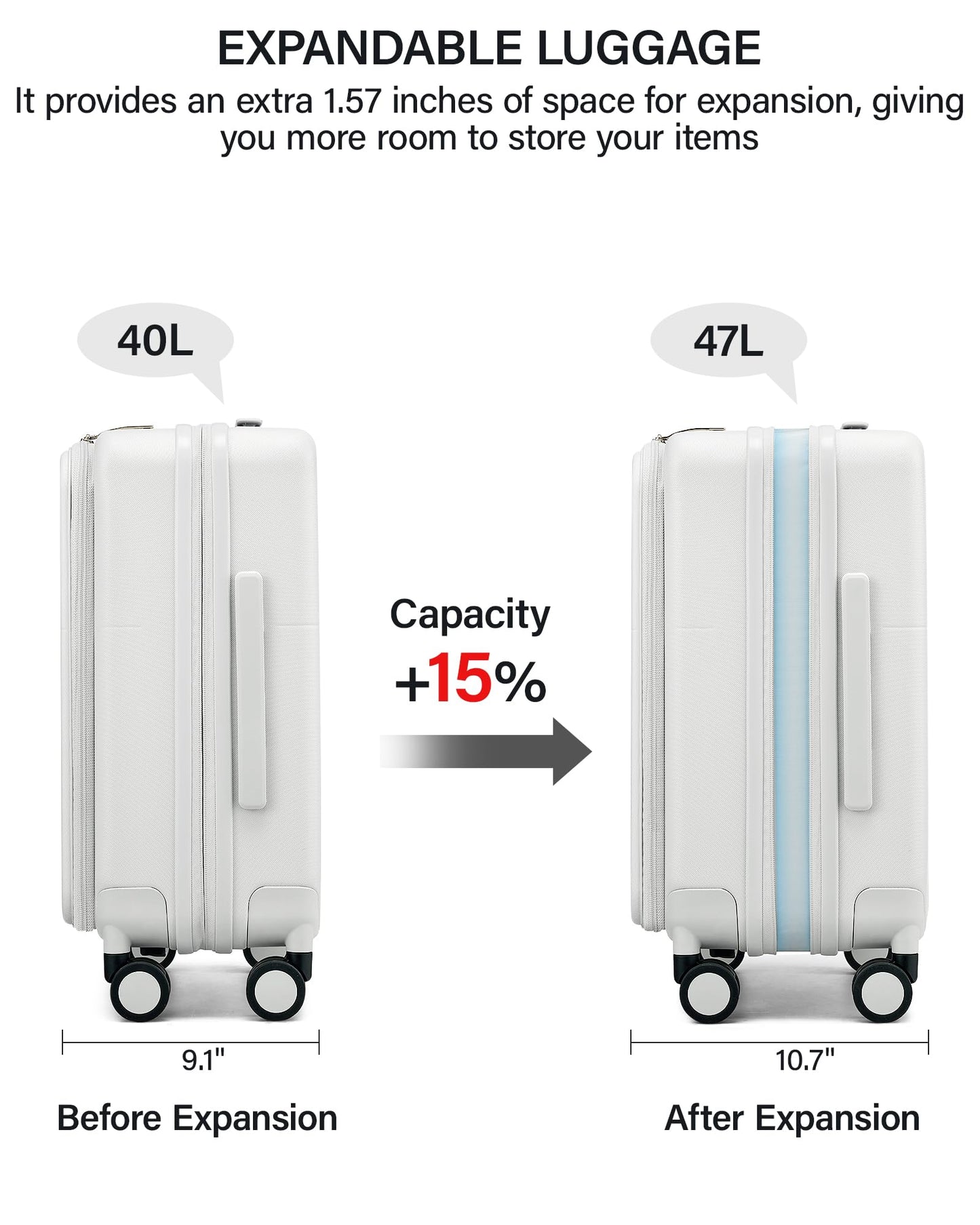Hanke 20 Inch Expandable Carry On Luggage with Cup Holder 22x14x9 Airline Approved, Top Opening Hard Shell Suitcases with Wheels, Carry-On Travel Suitcase Trunk Luggage with Lock, Smoke White