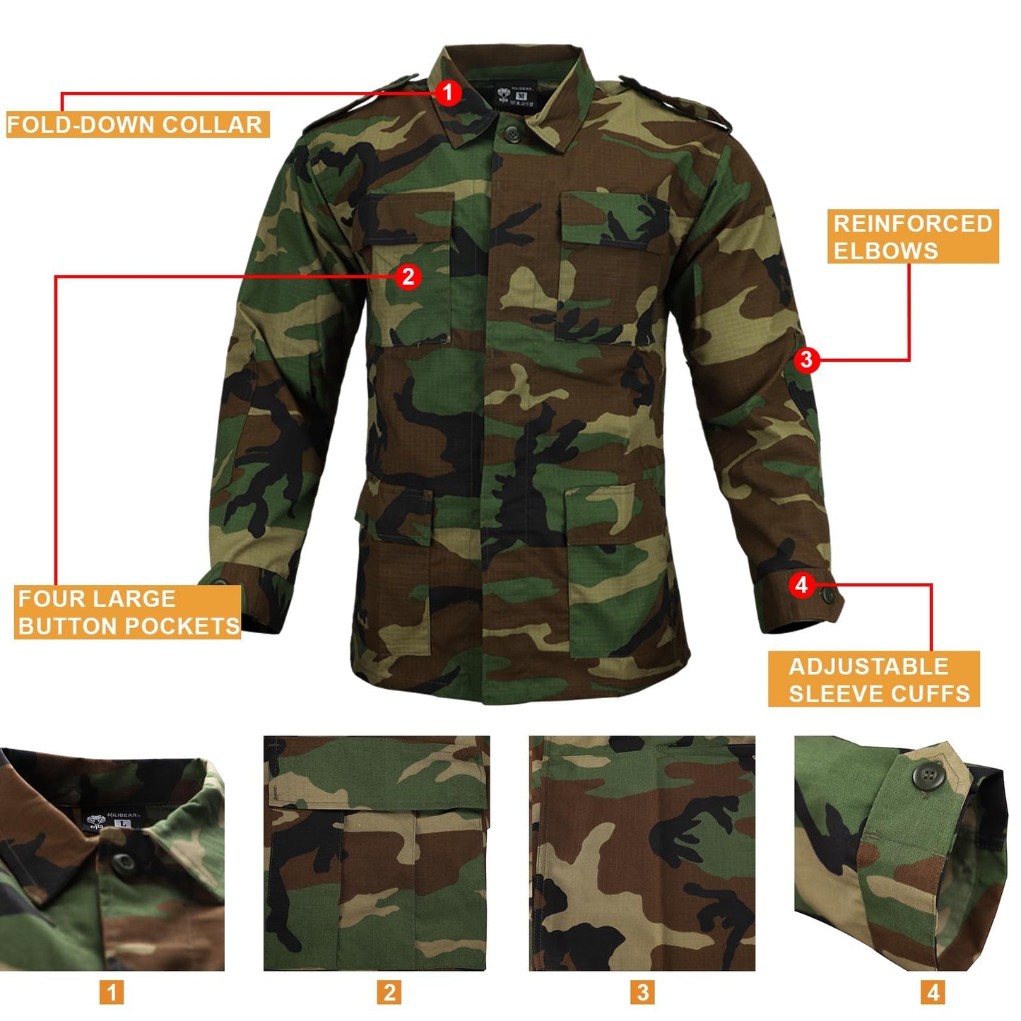 MGFLASHFORCE Army Uniform for Men Camo Military Suit OutFit BDU Jacket and Pants (XL)