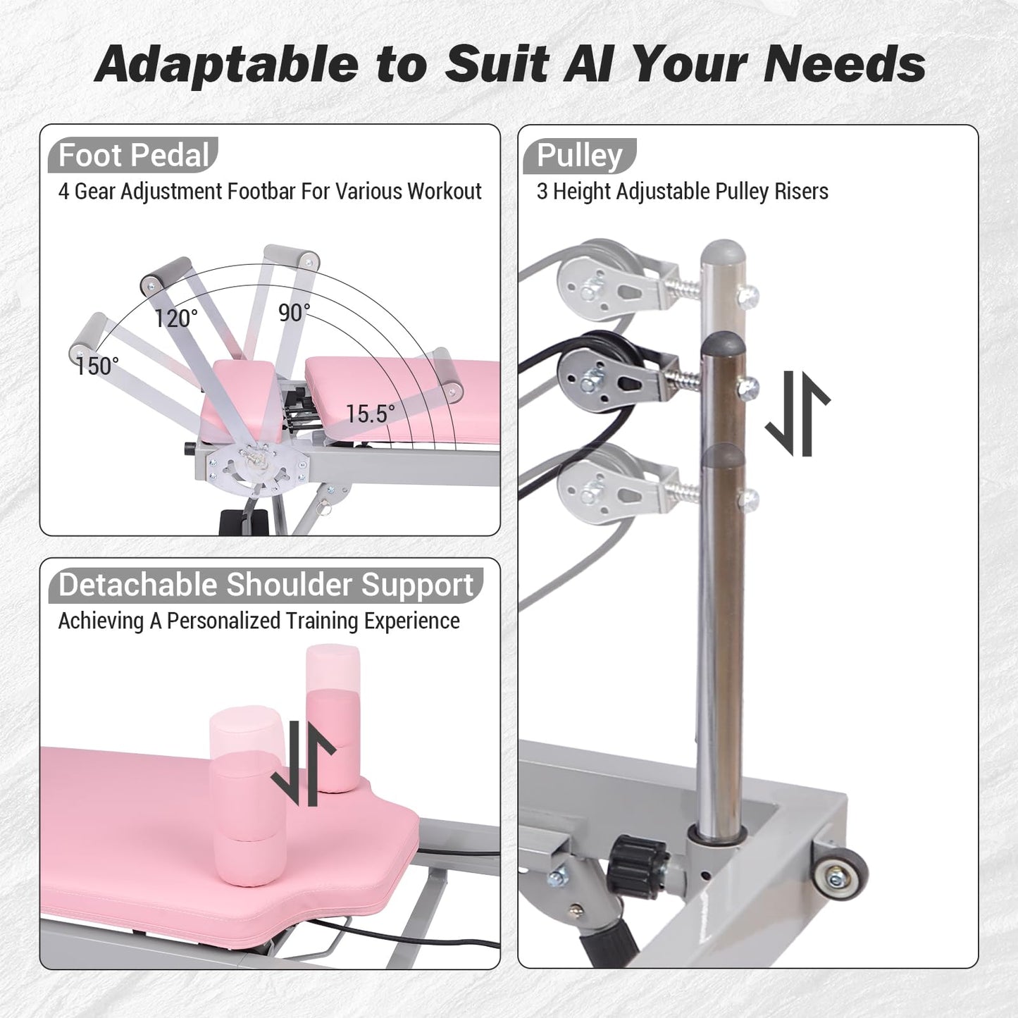 Pilates Reformer Machine Equipment Pink ,Foldable Home Reformer Pilates with Resistance Cords for Workout,Paeta Pilates Reformer