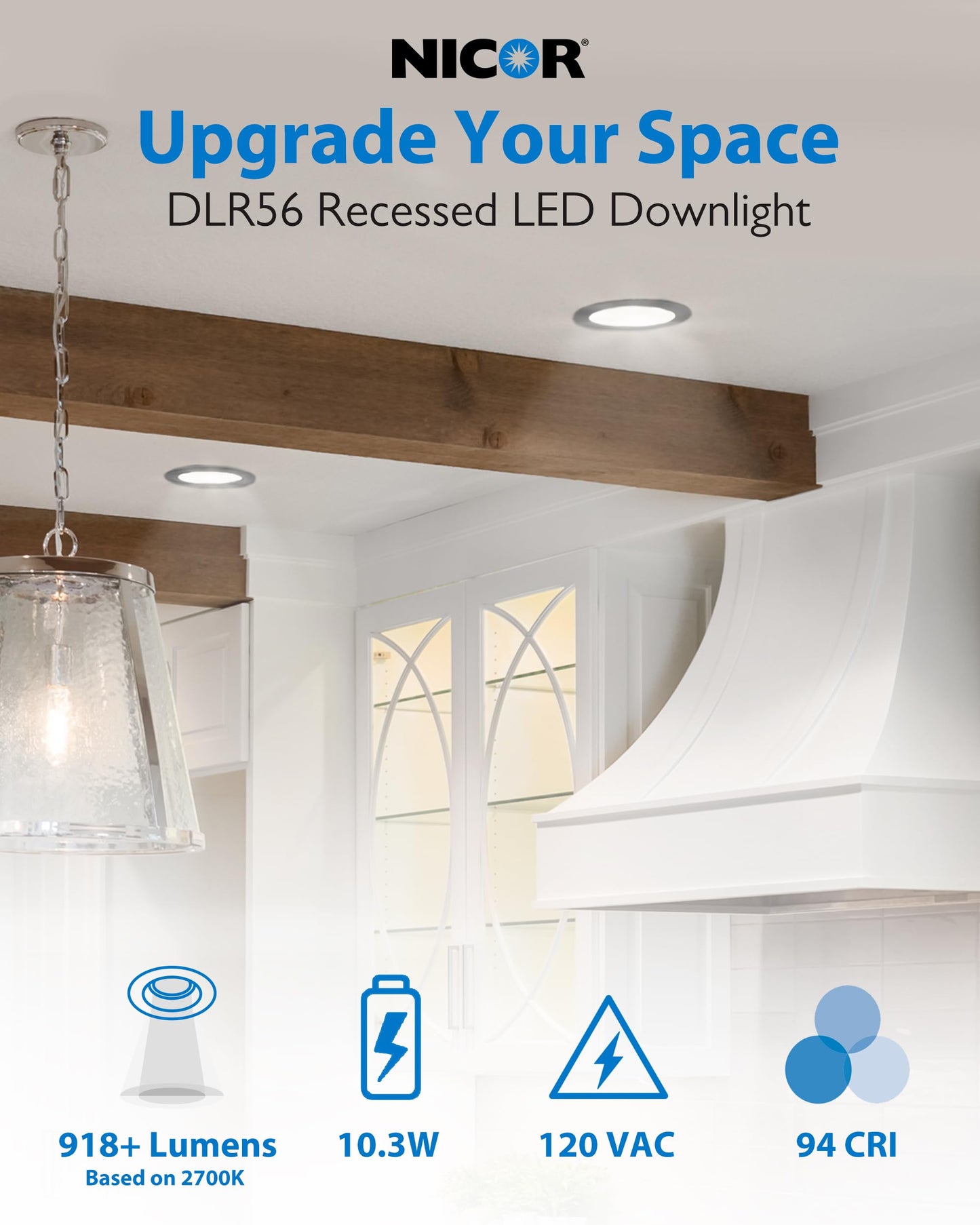 NICOR Lighting Recessed Ceiling Lights LED Downlight - Dimmable 5/6 inch LED Recessed Light Fixtures - Selectable CCT 2700K-5000K, 918 Lumens, 10.3W - DLR56 Retrofit Ceiling Light, White, 12-Pk