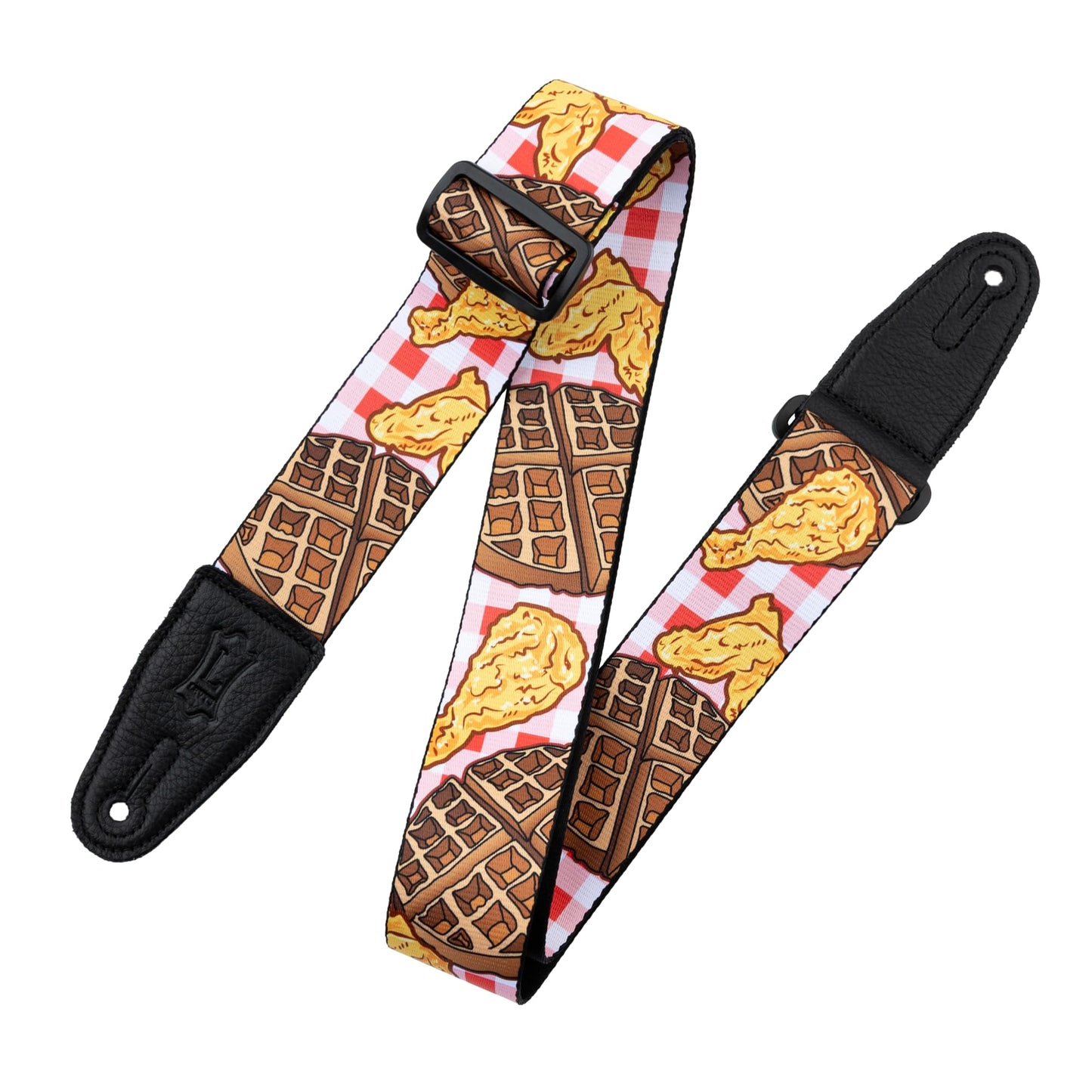 Levys Leathers 2    Wide Polyester Guitar Strap with Genuine Leather Ends; Chicken & Waffles Motif (MPD2-118)
