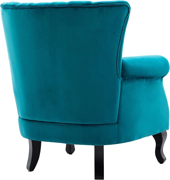 DM Furniture Mid Century Accent Chair Modern Tufted Wingback Armchairs Club Chair Velvet Single Sofa Lounge Chair with Pillow for Living Room, Teal Blue