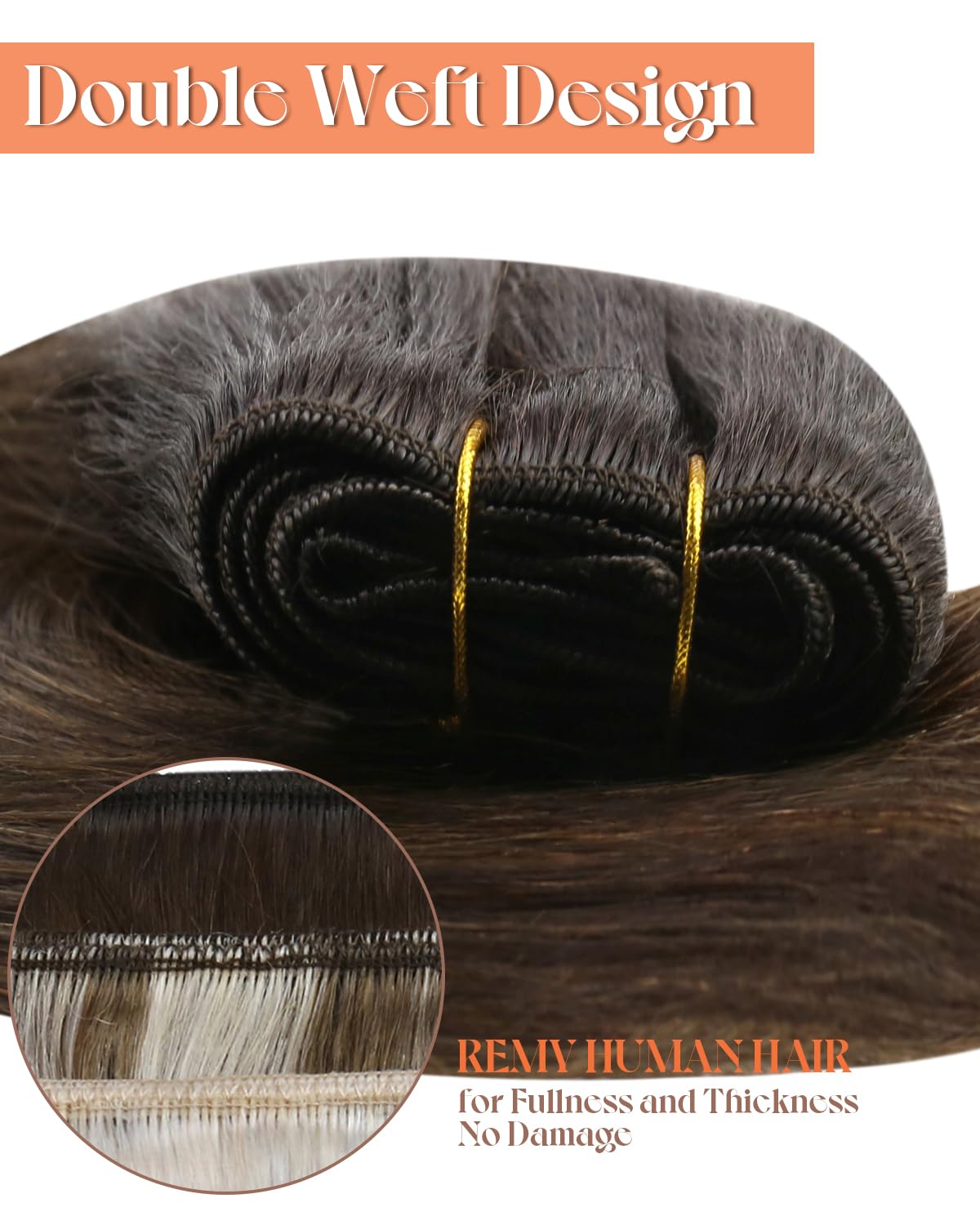 Sunny Hair Sew in Hair Extensions Real Human Hair 24inch 135g Weft Hair Extensions Human Hair Balayage Dark Brown Mix Light Brow