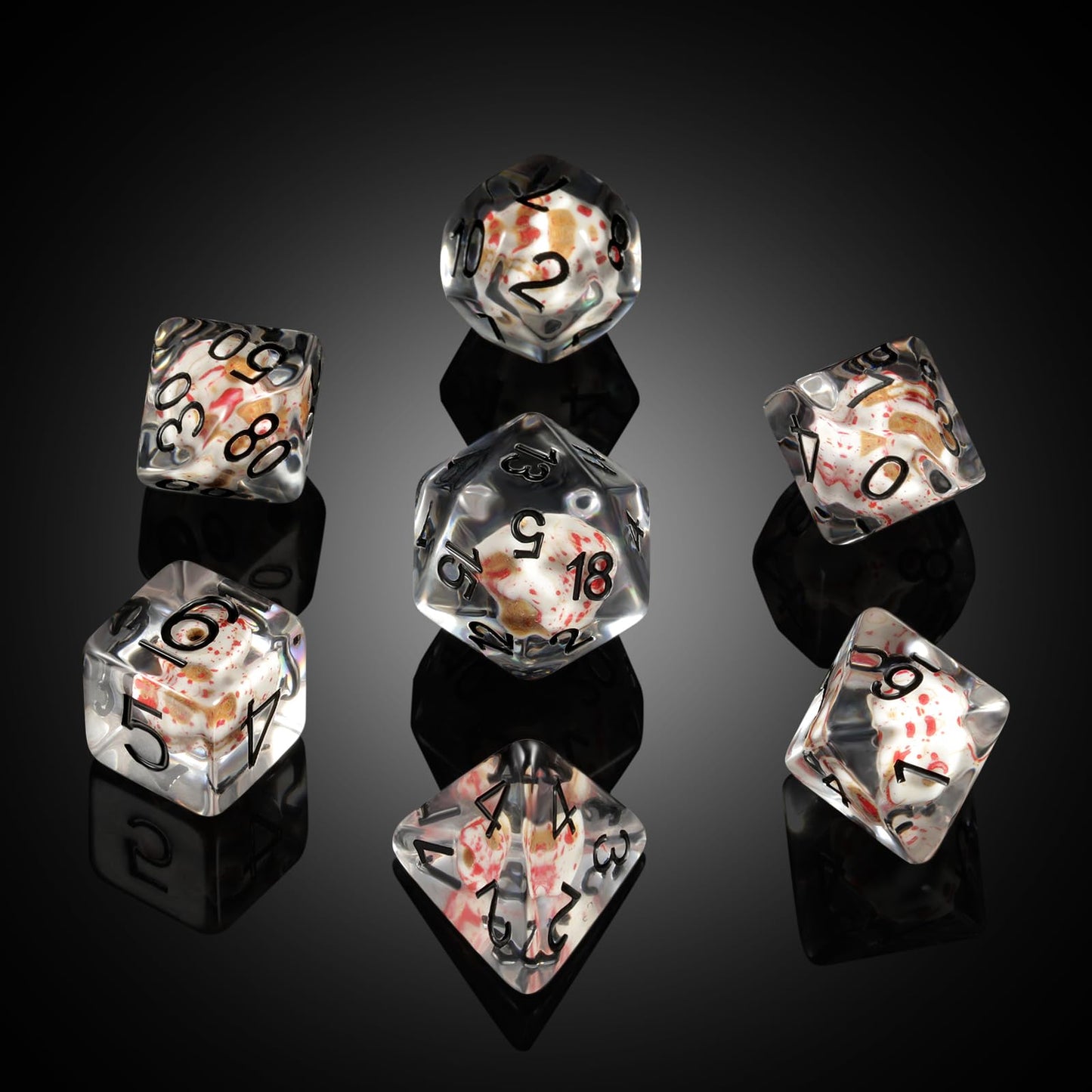 DNDND Blood Spot Skull Resin Dice Set with Velvet Pouch for Dungeons and Dragons DND Role Playing Games and Tabletop Games